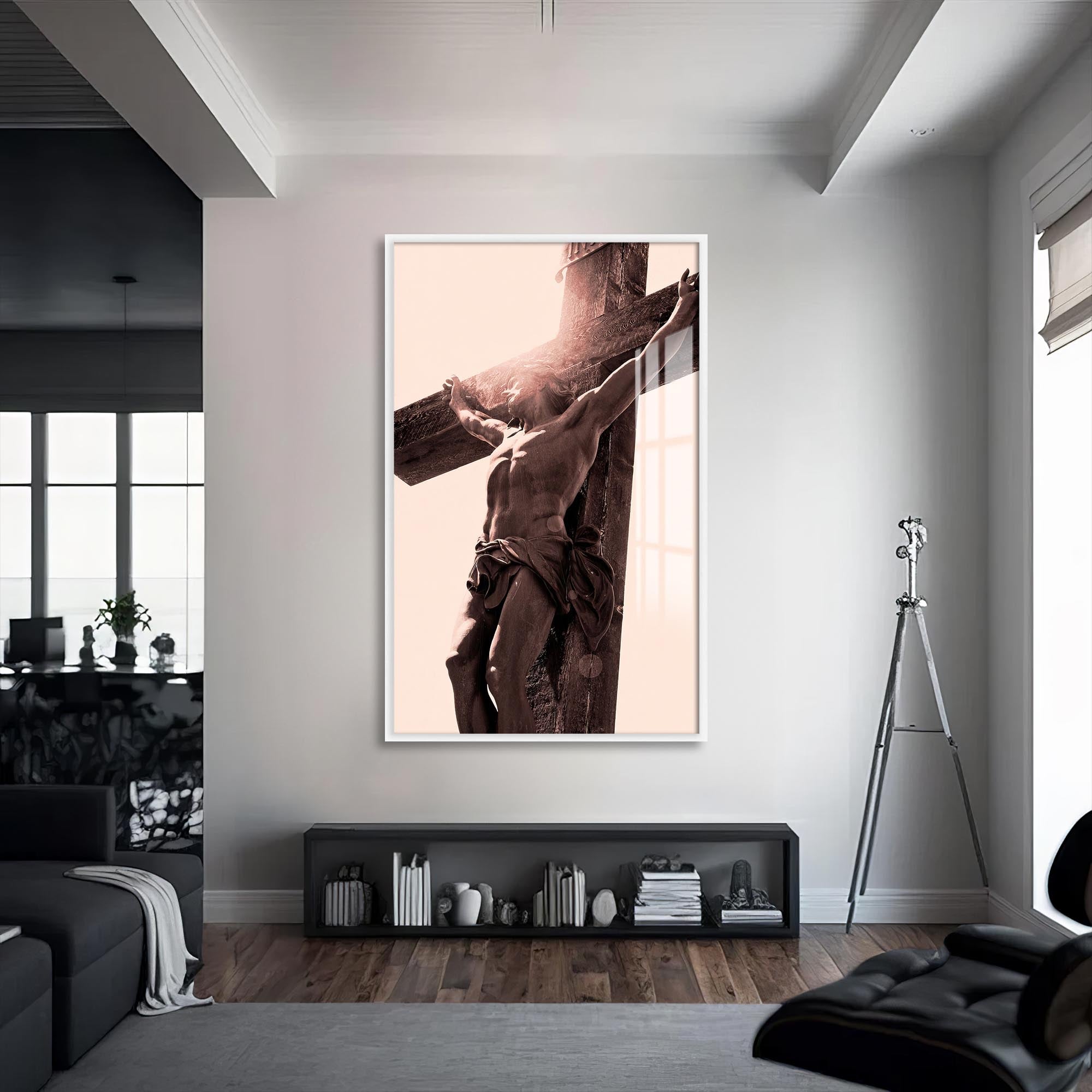 Artronauts Glass Print S | 72x46 cm | 28.3"x18.1" / White The Crucifixion– Christian Tempered Glass Wall Art
