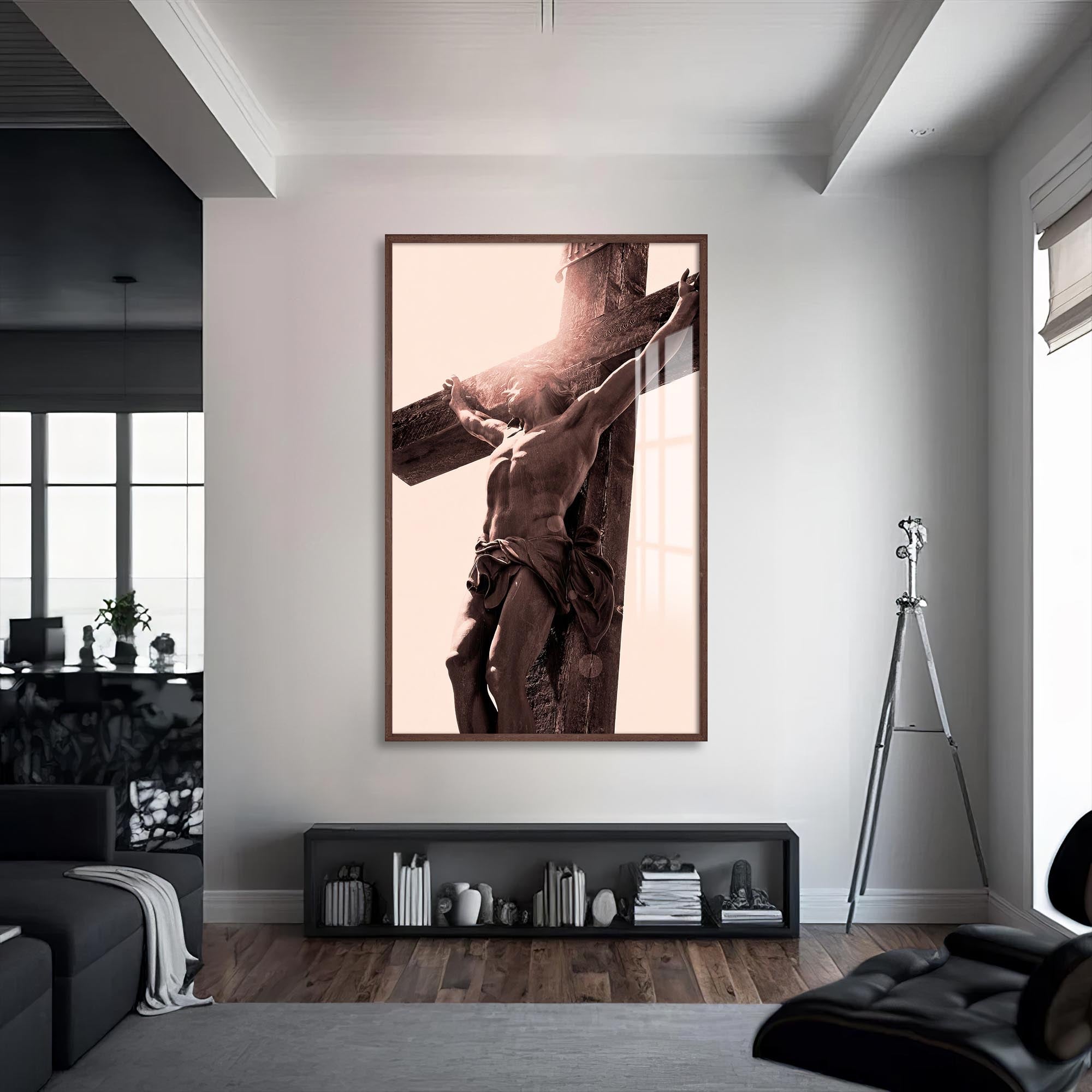 Artronauts Glass Print S | 72x46 cm | 28.3"x18.1" / Walnut The Crucifixion– Christian Tempered Glass Wall Art