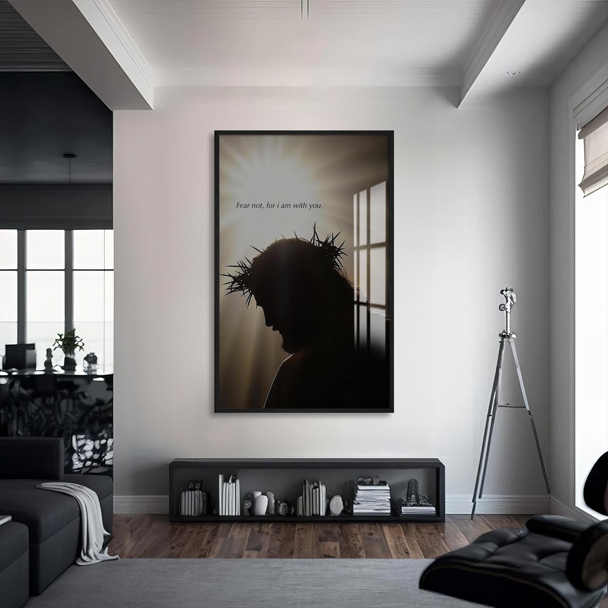 Artronauts Glass Print S | 72x46 cm | 28.3"x18.1" / Black Crown of Thorns Silhouette– Christian Tempered Glass Wall Art