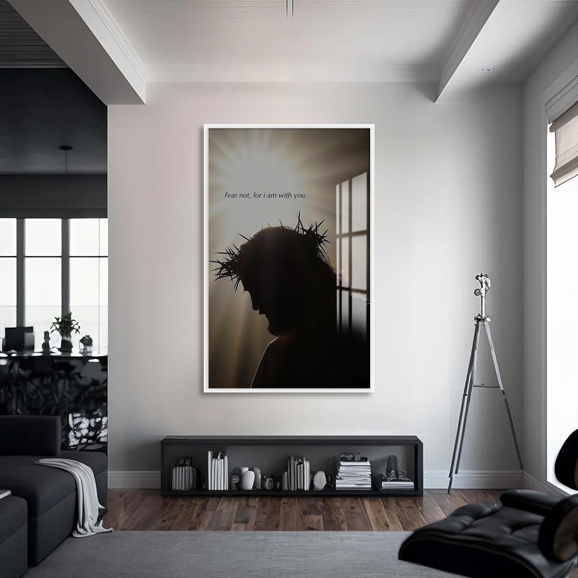 Artronauts Glass Print S | 72x46 cm | 28.3"x18.1" / White Crown of Thorns Silhouette– Christian Tempered Glass Wall Art