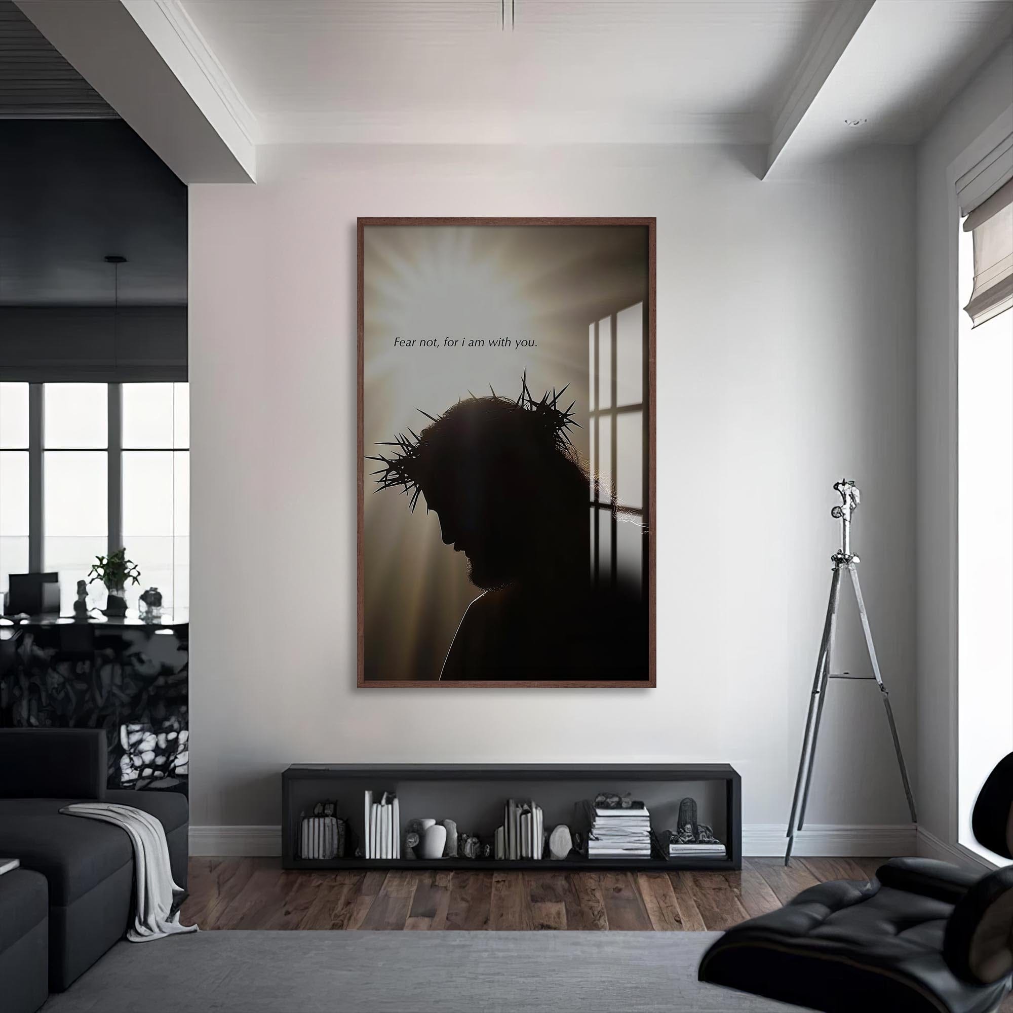 Artronauts Glass Print S | 72x46 cm | 28.3"x18.1" / Walnut Crown of Thorns Silhouette– Christian Tempered Glass Wall Art