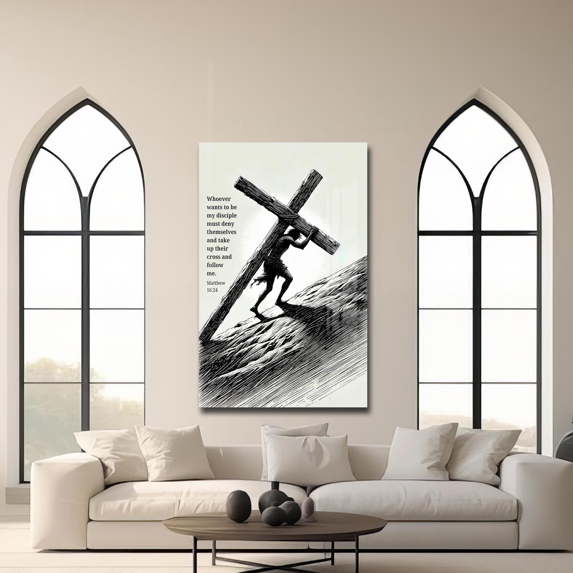 Artronauts Glass Print Carrying the Cross Illustration– Christian Tempered Glass Wall Art