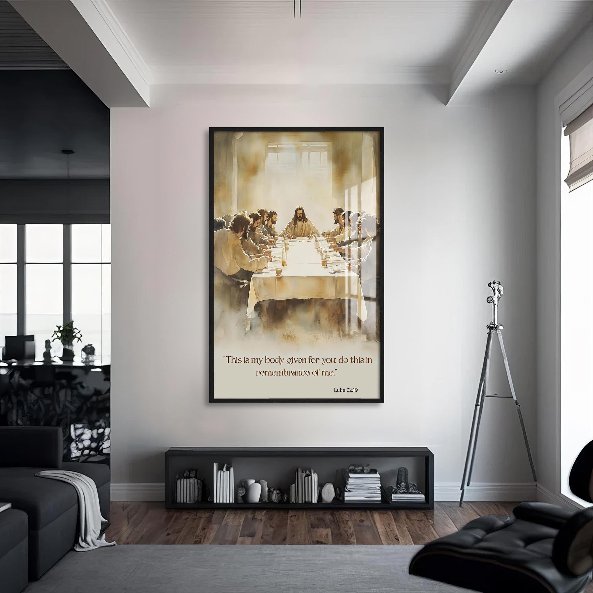 Artronauts Glass Print S | 72x46 cm | 28.3"x18.1" / Black The Last Supper Scene– Christian Tempered Glass Wall Art