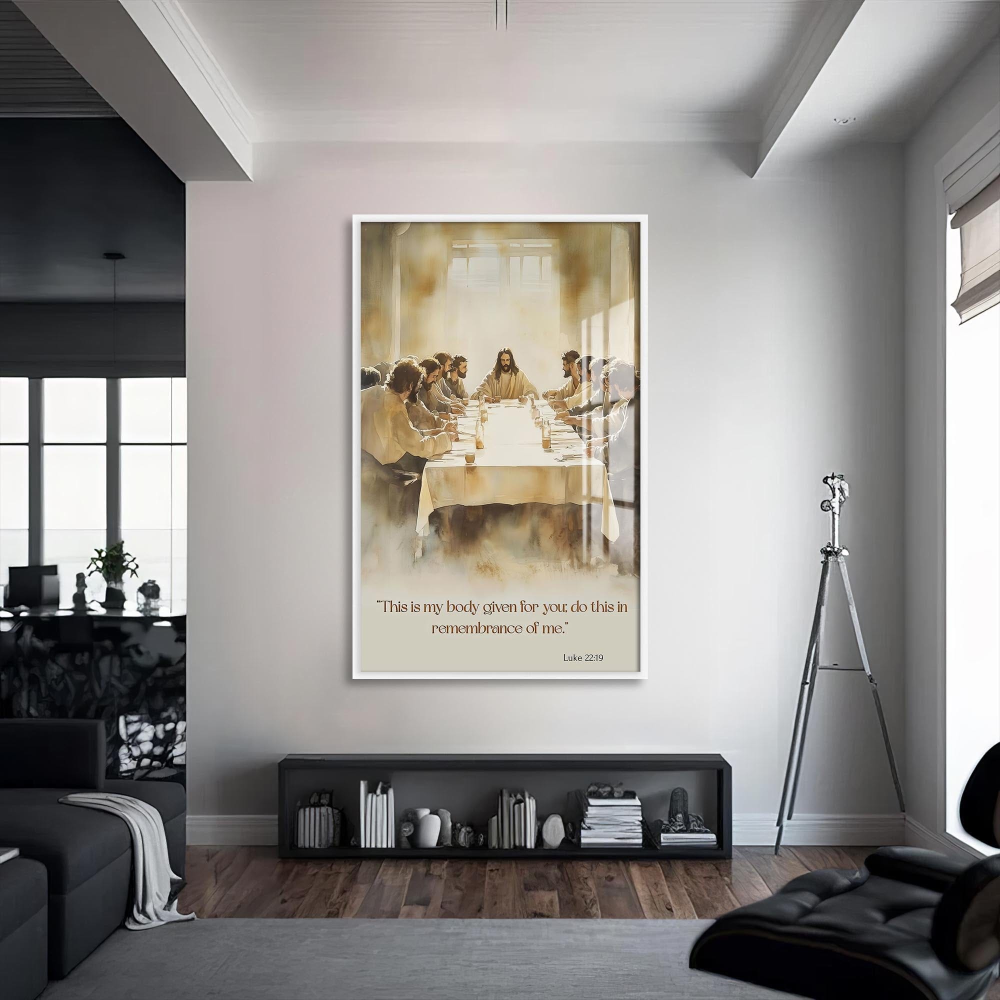 Artronauts Glass Print S | 72x46 cm | 28.3"x18.1" / White The Last Supper Scene– Christian Tempered Glass Wall Art