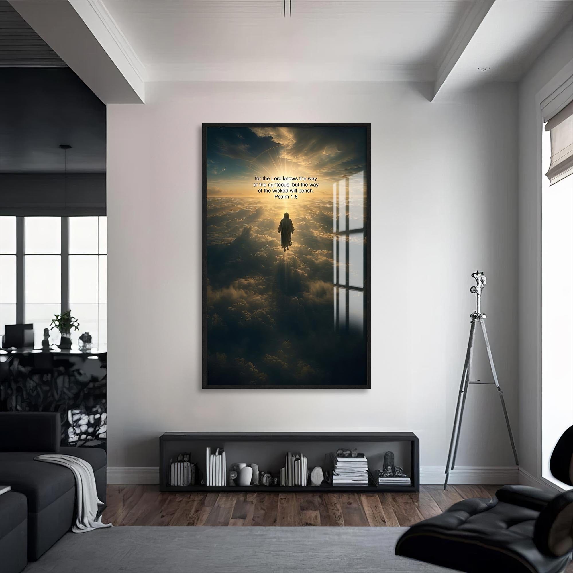 Artronauts Glass Print S | 72x46 cm | 28.3"x18.1" / Black Christ Walking Toward Heaven– Christian Tempered Glass Wall Art