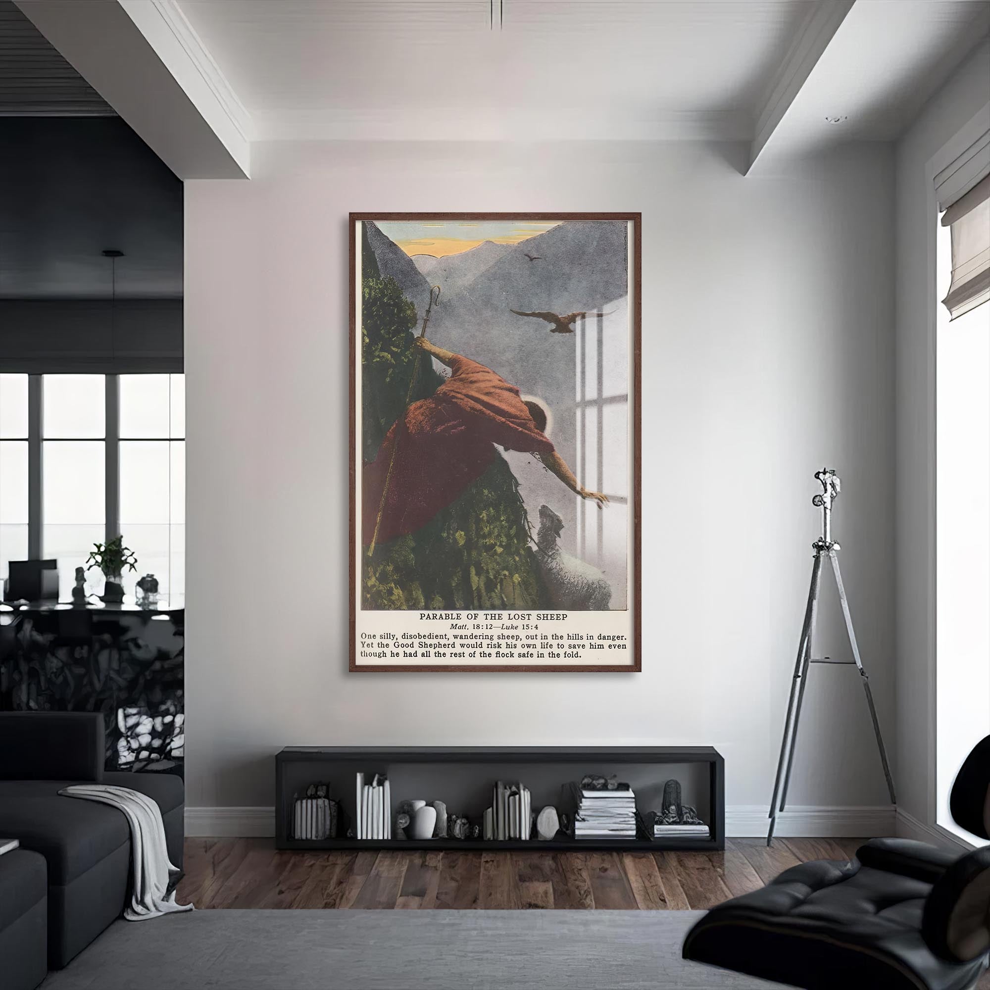 Artronauts Glass Print S | 72x46 cm | 28.3"x18.1" / Walnut Parable of the Lost Sheep– Christian Tempered Glass Wall Art