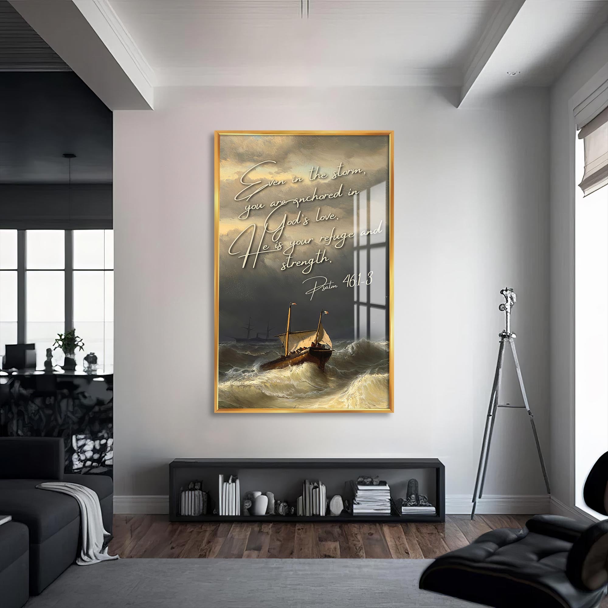 Artronauts Glass Print S | 72x46 cm | 28.3"x18.1" / Gold Anchor in the Storm– Christian Tempered Glass Wall Art