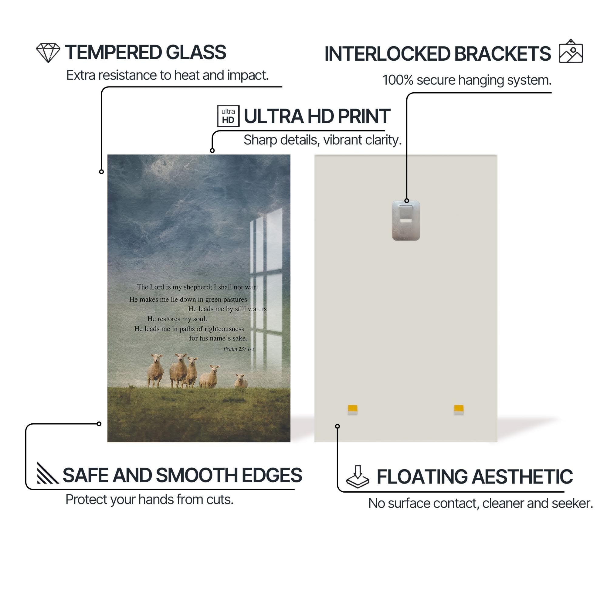 Artronauts Glass Print Psalm 23 Still Waters– Christian Tempered Glass Wall Art