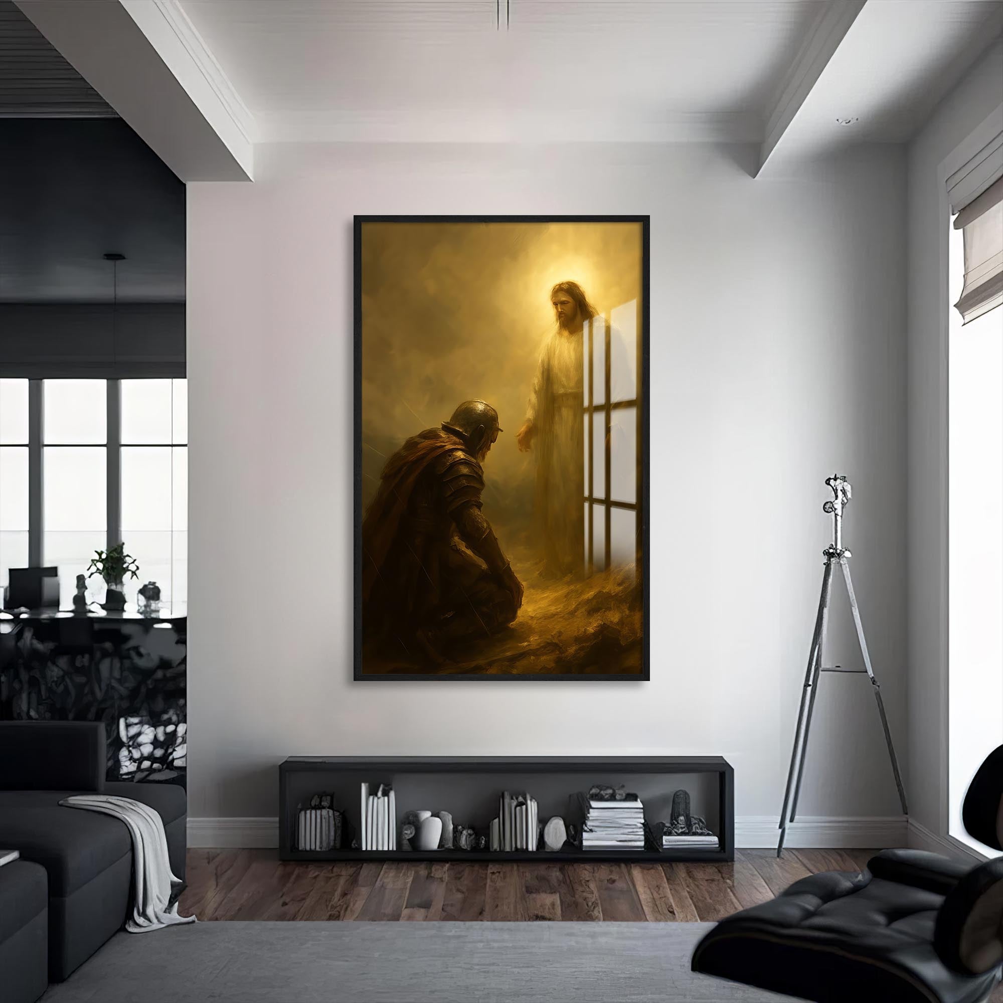 Artronauts Glass Print S | 72x46 cm | 28.3"x18.1" / Black Faithful Encounter– Christian Tempered Glass Wall Art