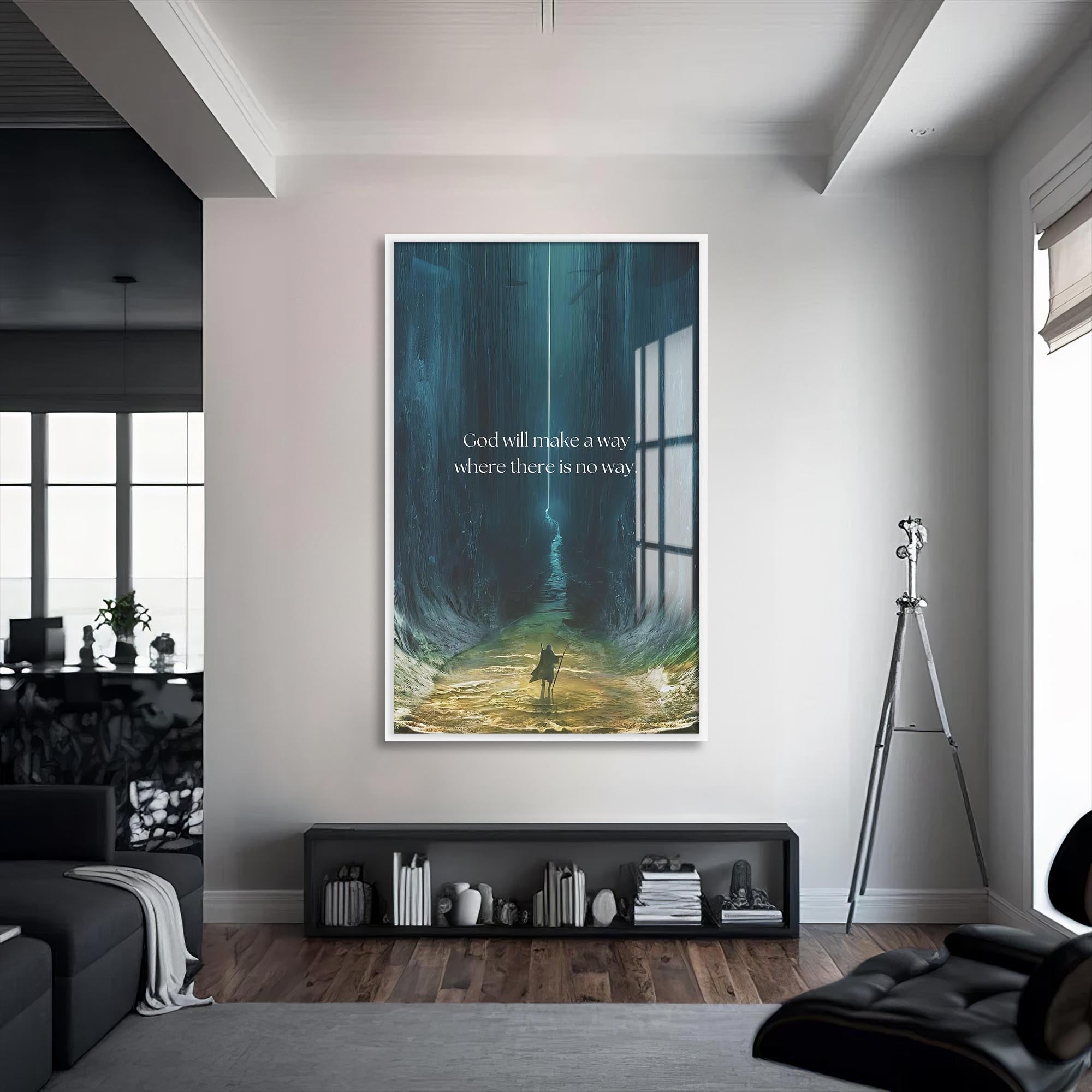 Artronauts Glass Print S | 72x46 cm | 28.3"x18.1" / White God Will Make a Way– Christian Tempered Glass Wall Art