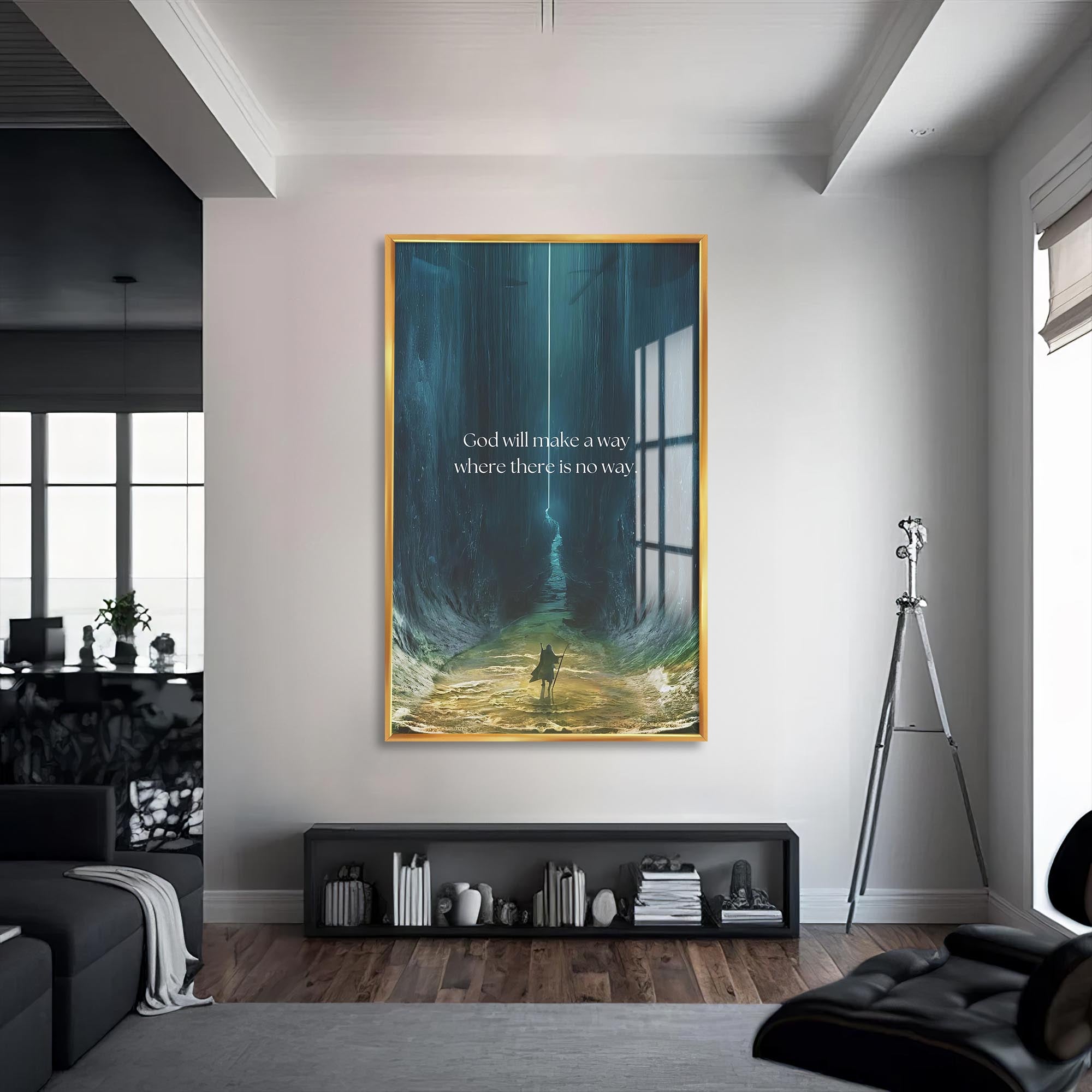 Artronauts Glass Print S | 72x46 cm | 28.3"x18.1" / Gold God Will Make a Way– Christian Tempered Glass Wall Art
