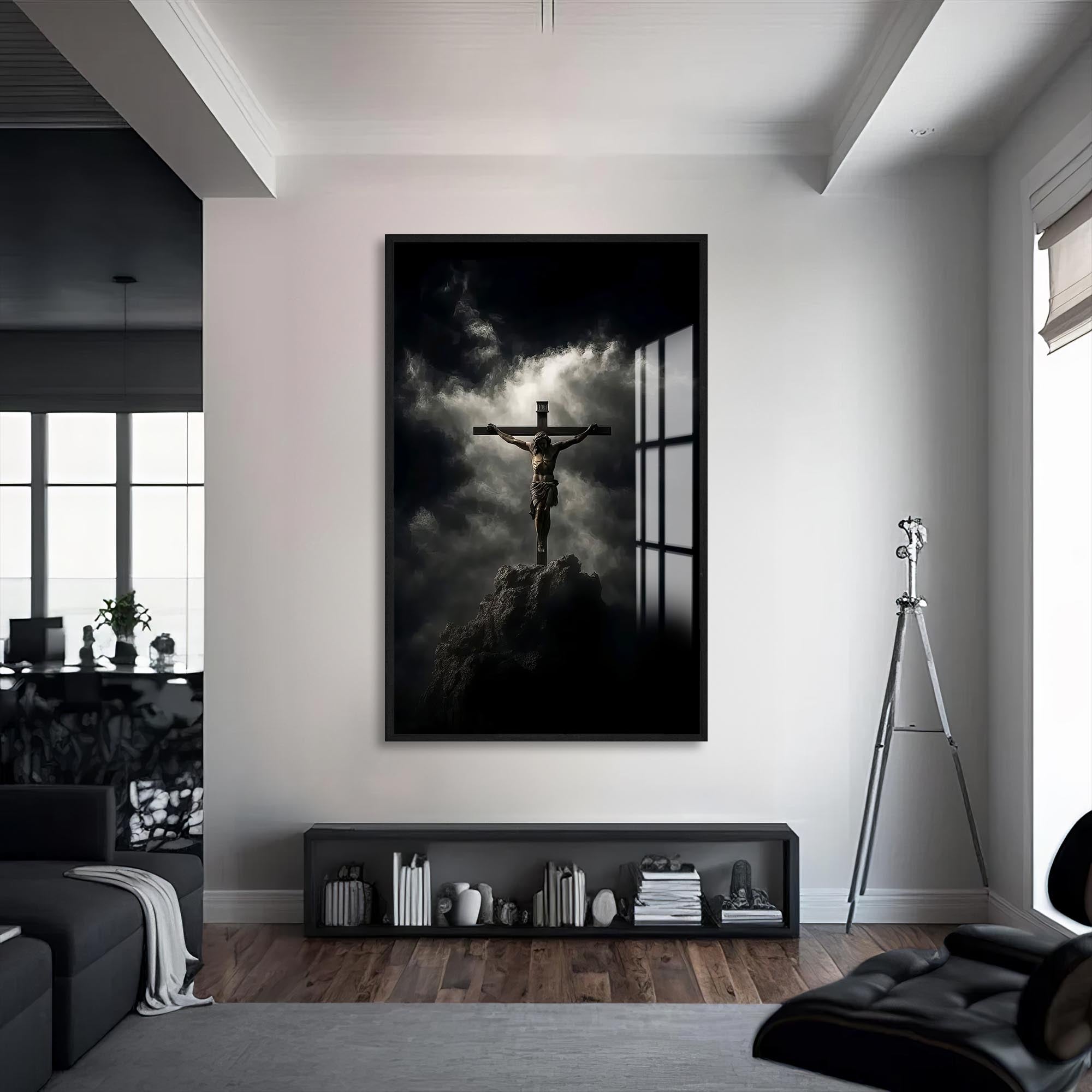 Artronauts Glass Print S | 72x46 cm | 28.3"x18.1" / Black The Cross– Christian Tempered Glass Wall Art