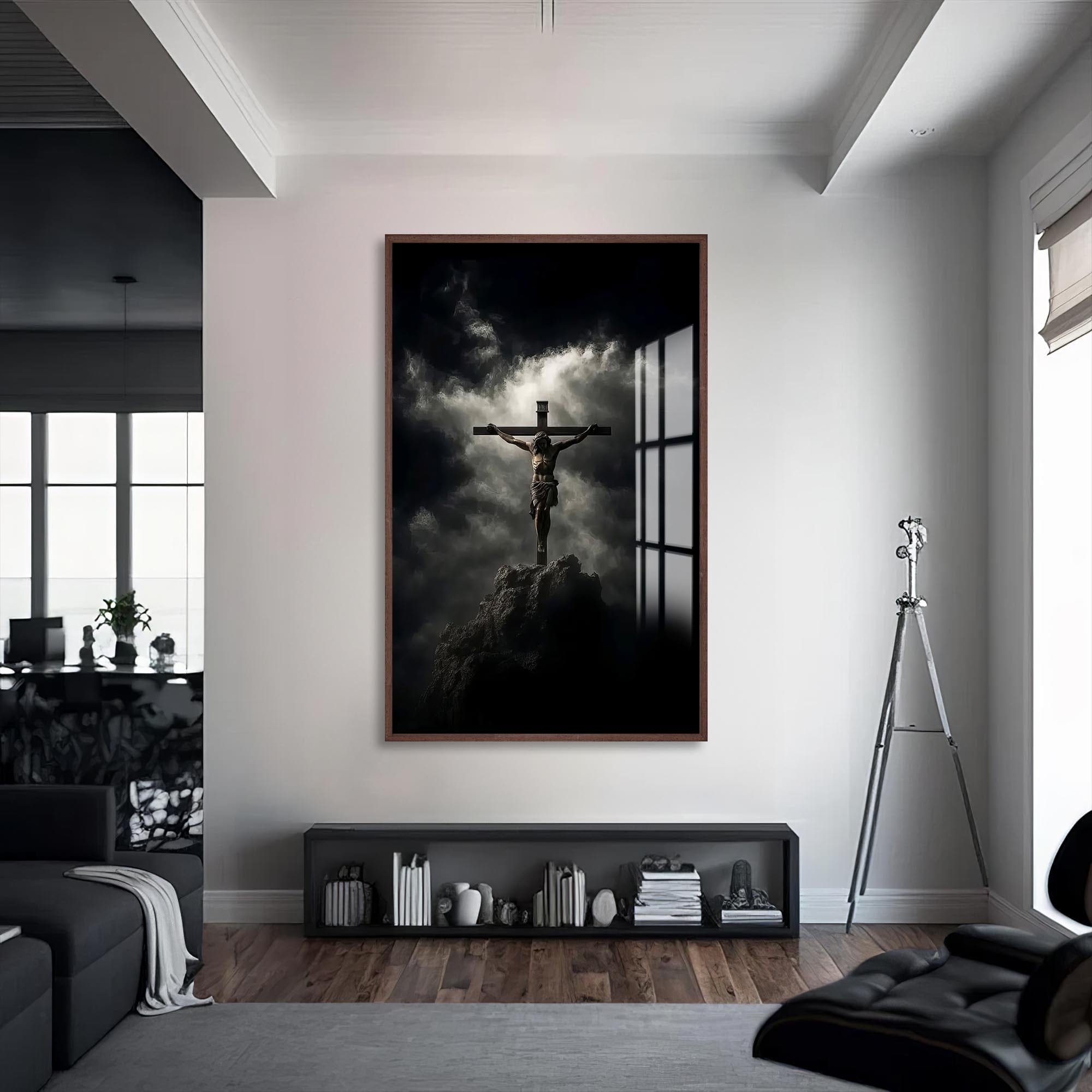 Artronauts Glass Print S | 72x46 cm | 28.3"x18.1" / Walnut The Cross– Christian Tempered Glass Wall Art