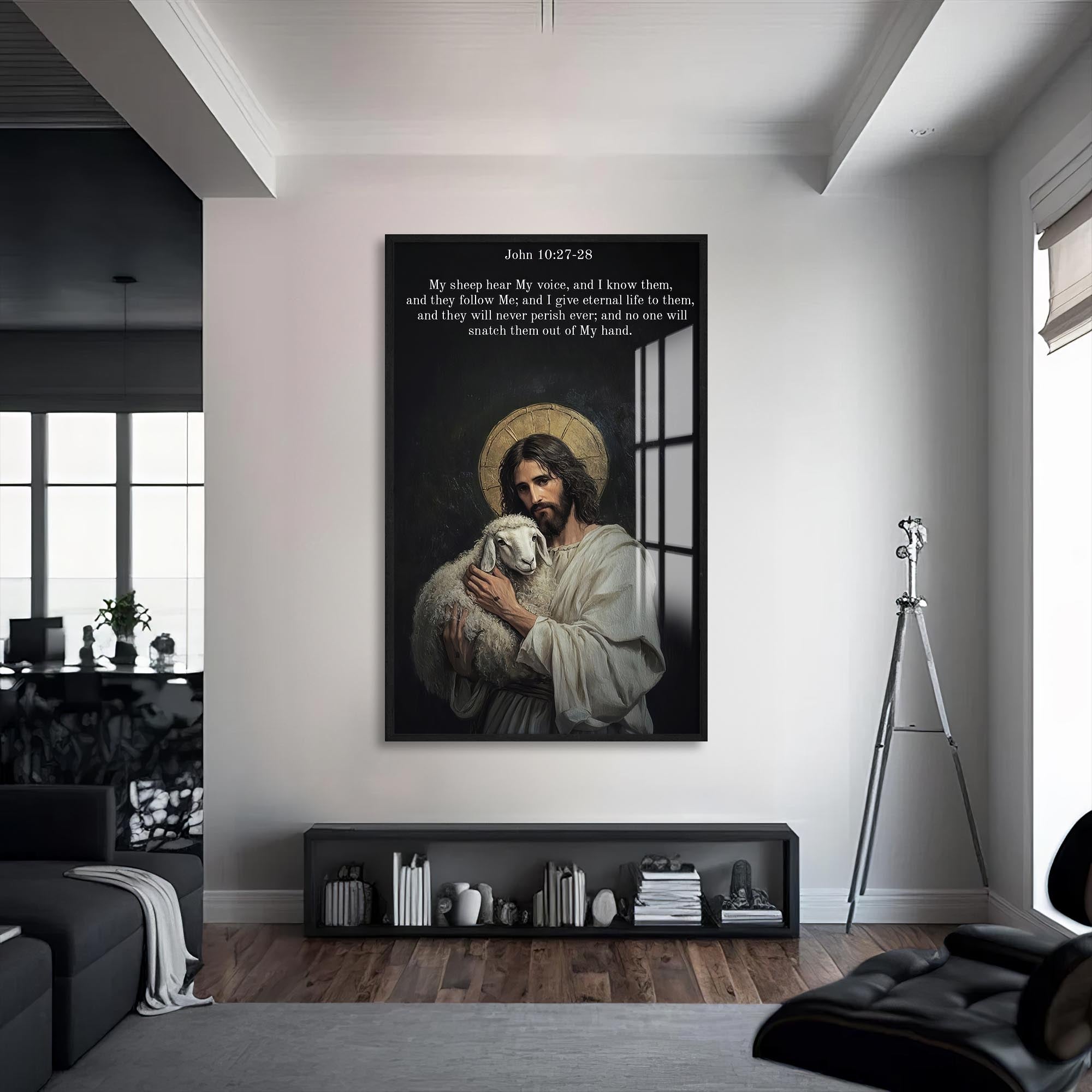 Artronauts Glass Print S | 72x46 cm | 28.3"x18.1" / Black The Good Shepherd– Christian Tempered Glass Wall Art