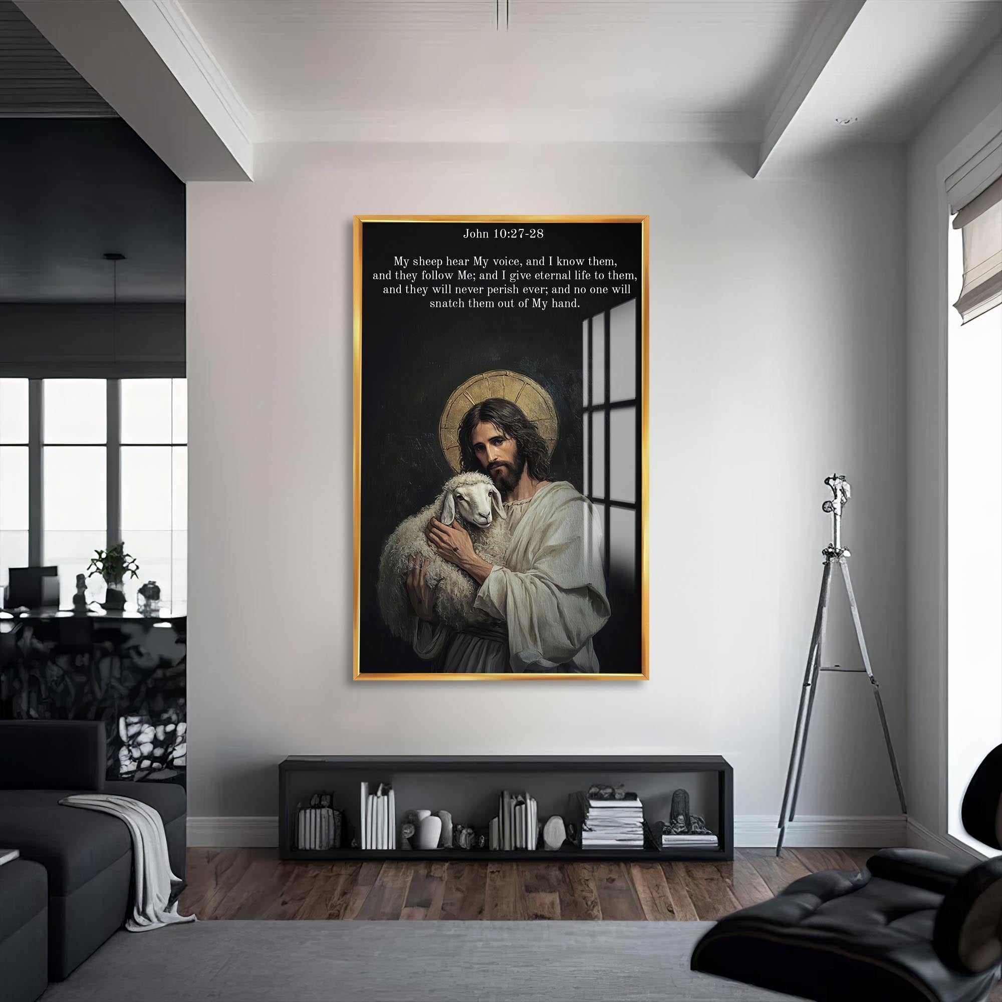 Artronauts Glass Print S | 72x46 cm | 28.3"x18.1" / Gold The Good Shepherd– Christian Tempered Glass Wall Art