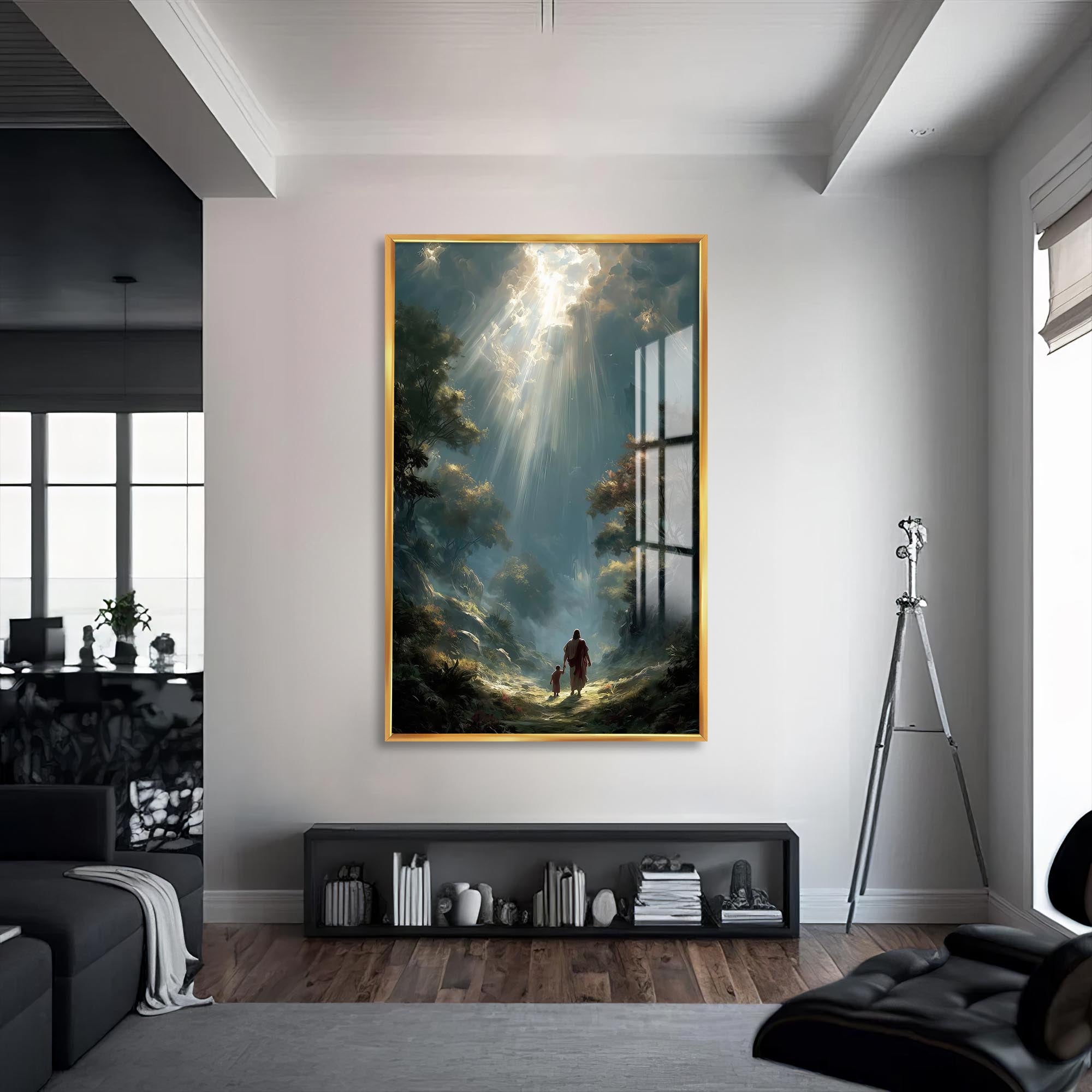 Artronauts Glass Print S | 72x46 cm | 28.3"x18.1" / Gold Walk With Me– Christian Tempered Glass Wall Art