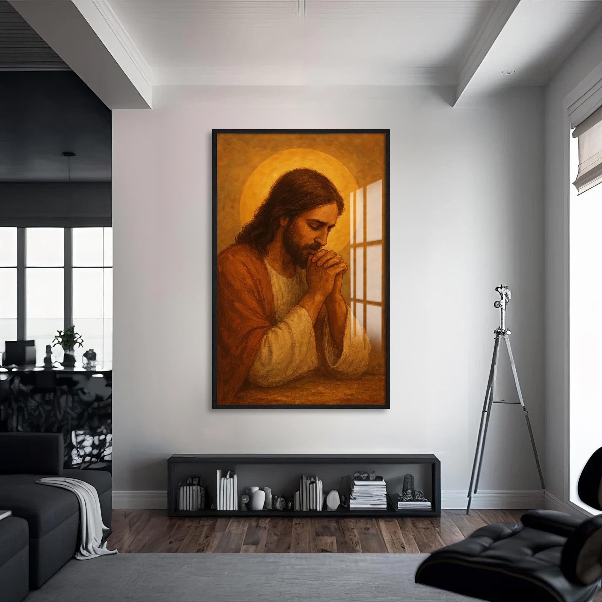 Artronauts Glass Print S | 72x46 cm | 28.3"x18.1" / Black Prayer of Light– Christian Tempered Glass Wall Art