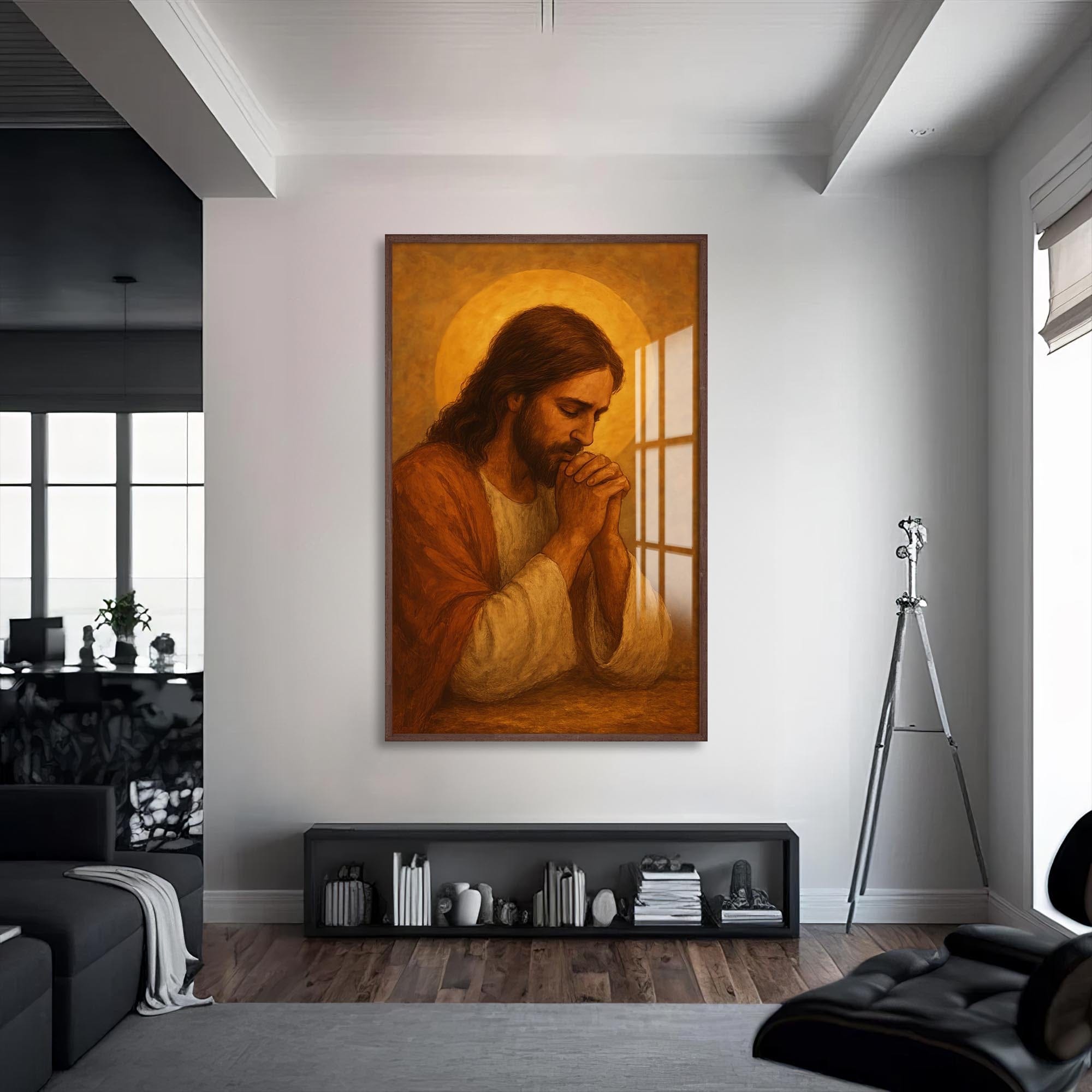 Artronauts Glass Print S | 72x46 cm | 28.3"x18.1" / Walnut Prayer of Light– Christian Tempered Glass Wall Art