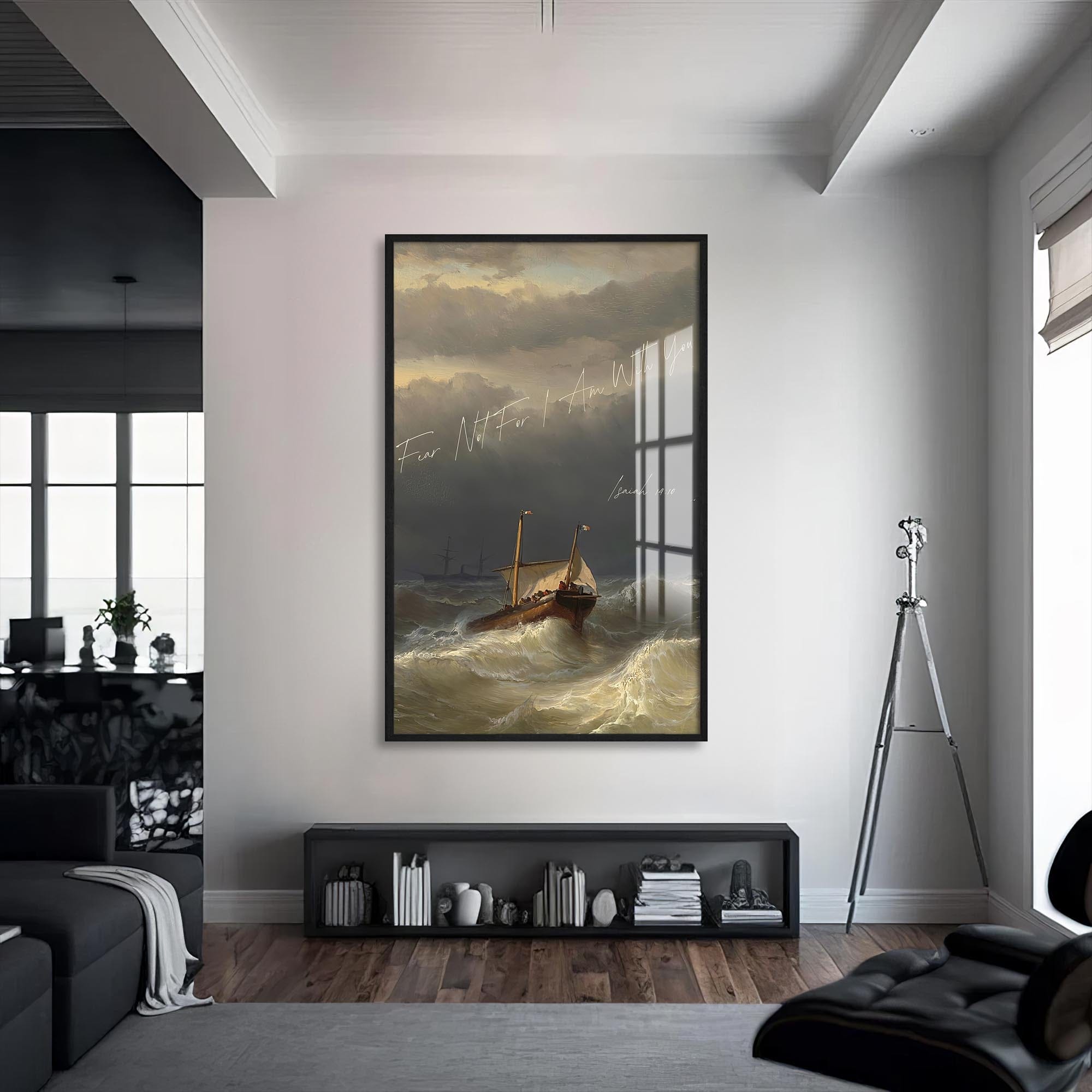 Artronauts Glass Print S | 72x46 cm | 28.3"x18.1" / Black Fear Not, I Am With You– Christian Tempered Glass Wall Art