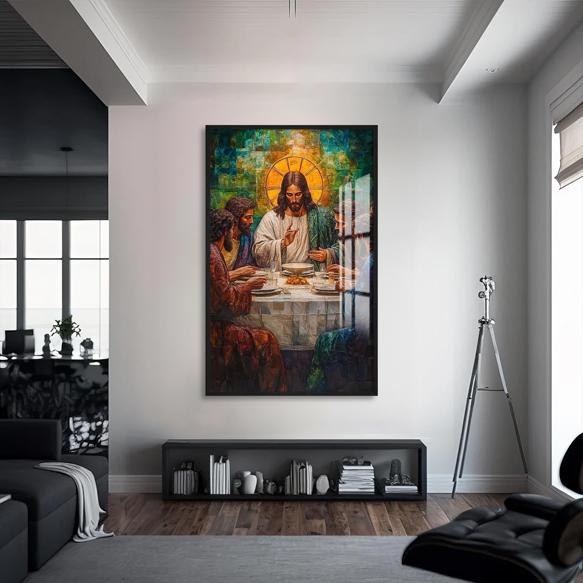 Artronauts Glass Print S | 72x46 cm | 28.3"x18.1" / Black The Last Supper– Christian Tempered Glass Wall Art