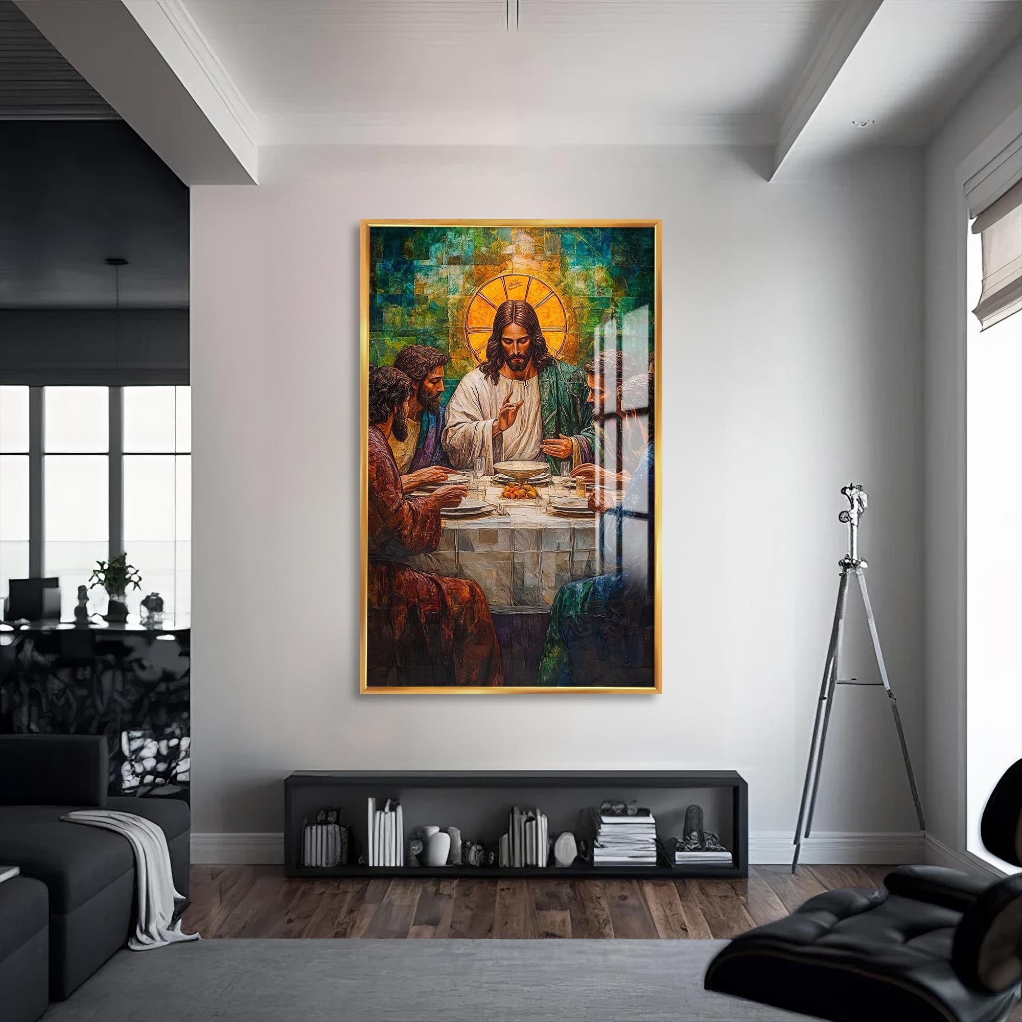 Artronauts Glass Print S | 72x46 cm | 28.3"x18.1" / Gold The Last Supper– Christian Tempered Glass Wall Art