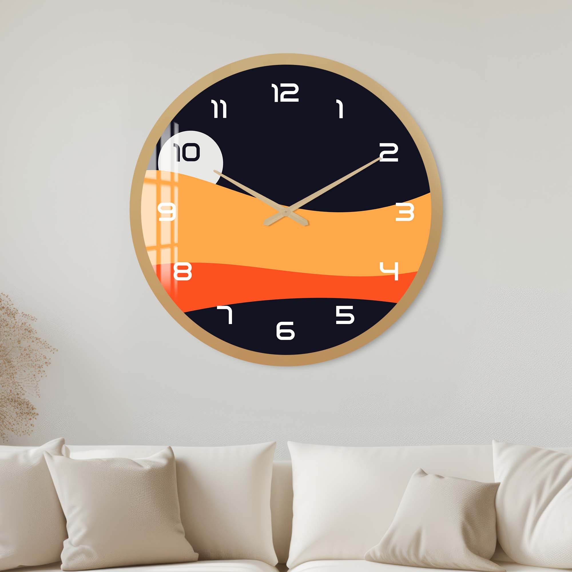 Artronauts Glass Print 40 cm ⌀ | 15.7" / Gold Sunset Layers - Glass Wall Clock