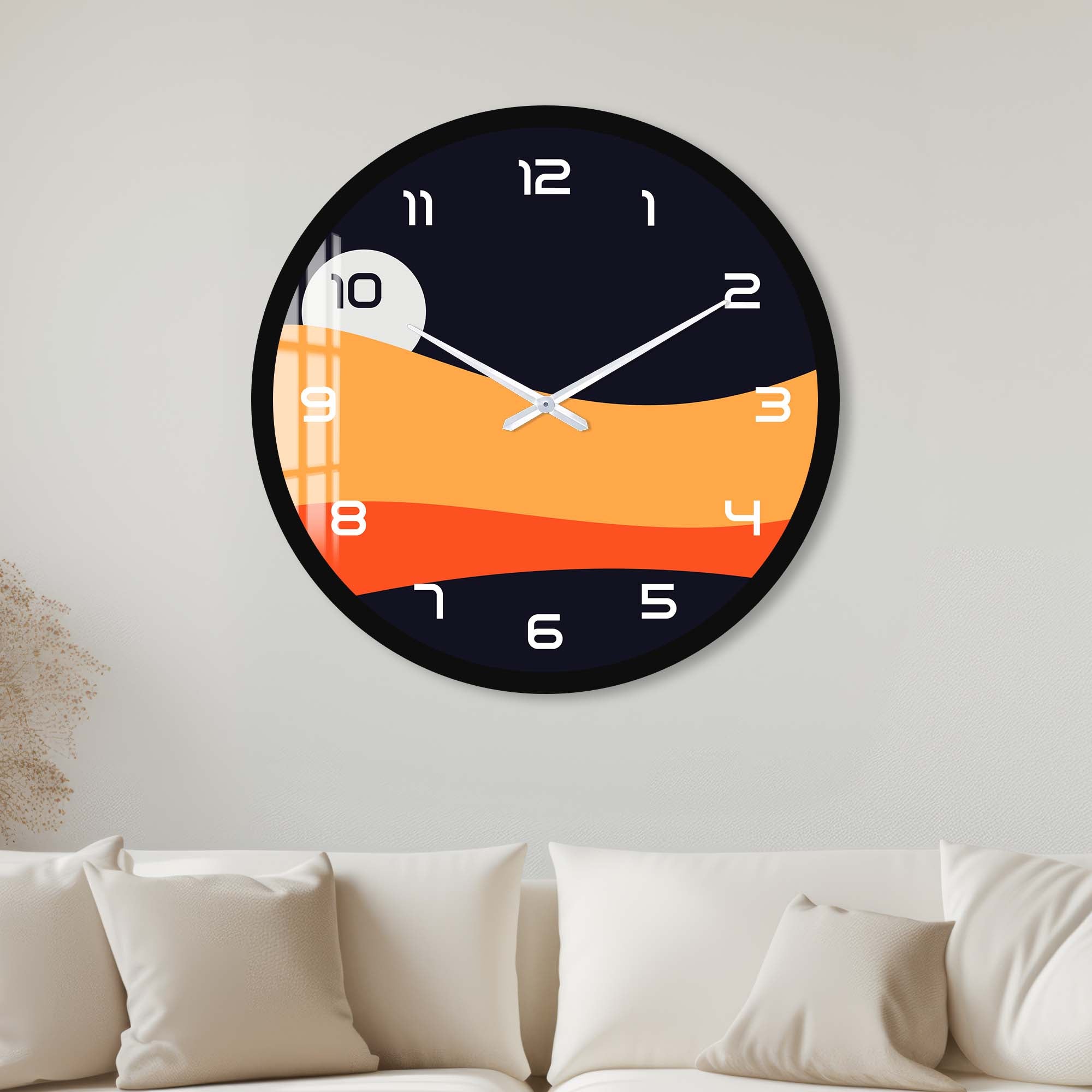 Artronauts Glass Print 40 cm ⌀ | 15.7" / Black Sunset Layers - Glass Wall Clock