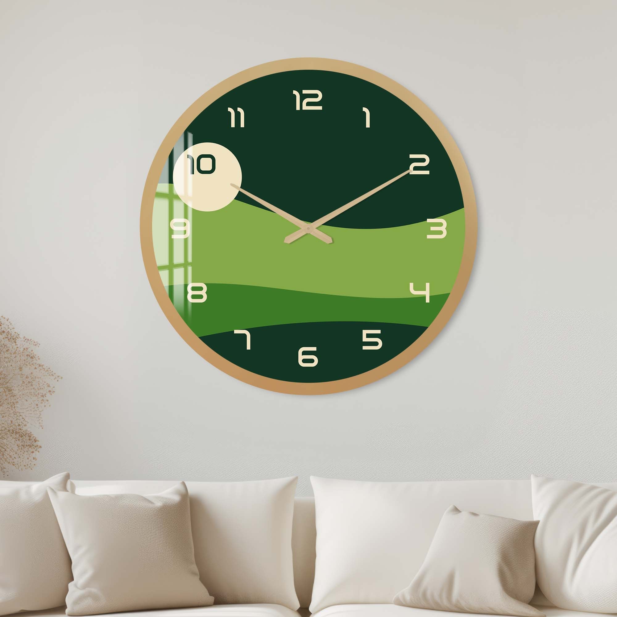 Artronauts Glass Print 40 cm ⌀ | 15.7" / Gold Green Layers - Glass Wall Clock