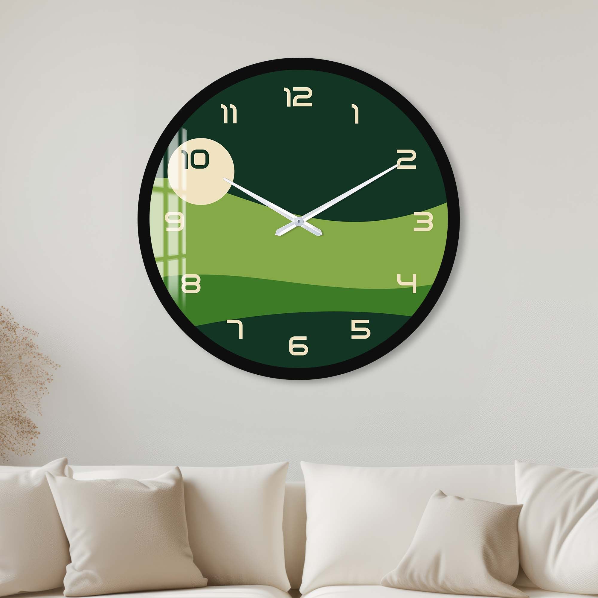 Artronauts Glass Print 40 cm ⌀ | 15.7" / Black Green Layers - Glass Wall Clock