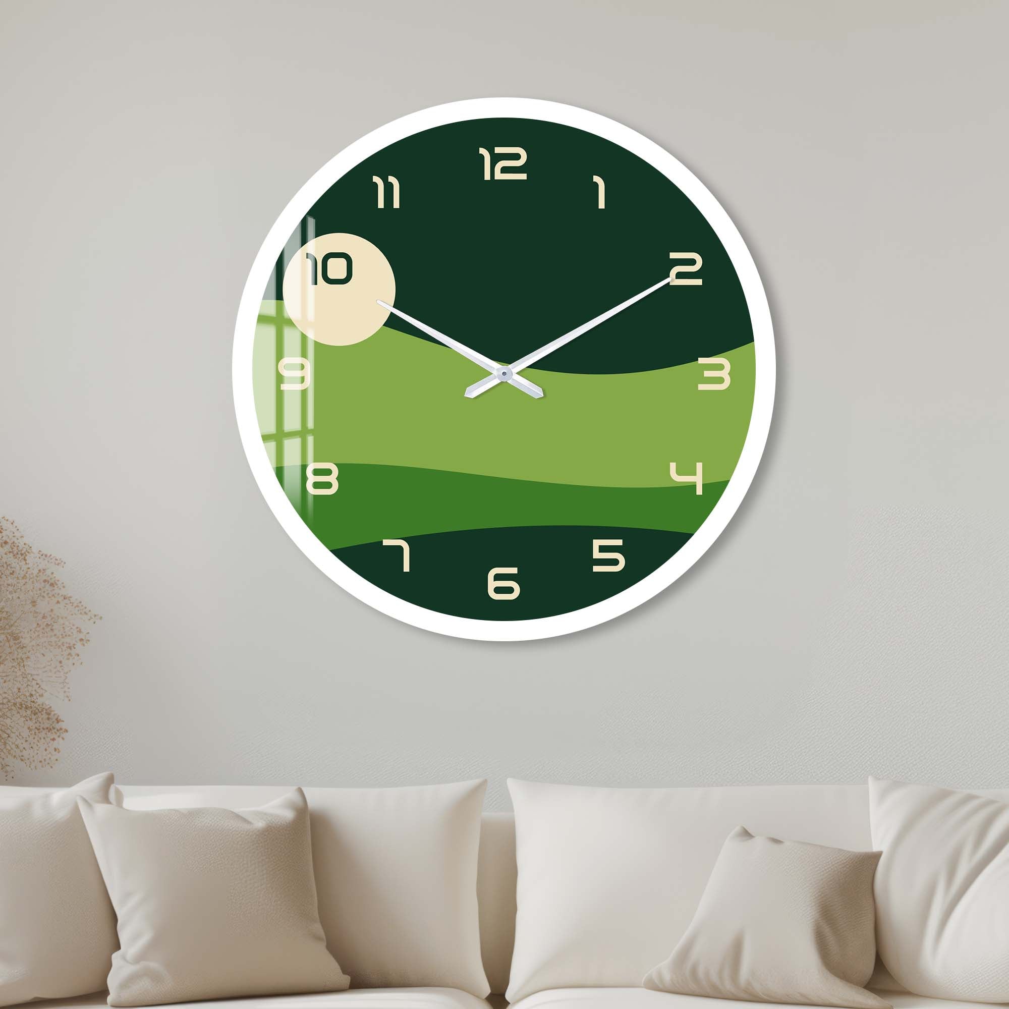 Artronauts Glass Print 40 cm ⌀ | 15.7" / White Green Layers - Glass Wall Clock