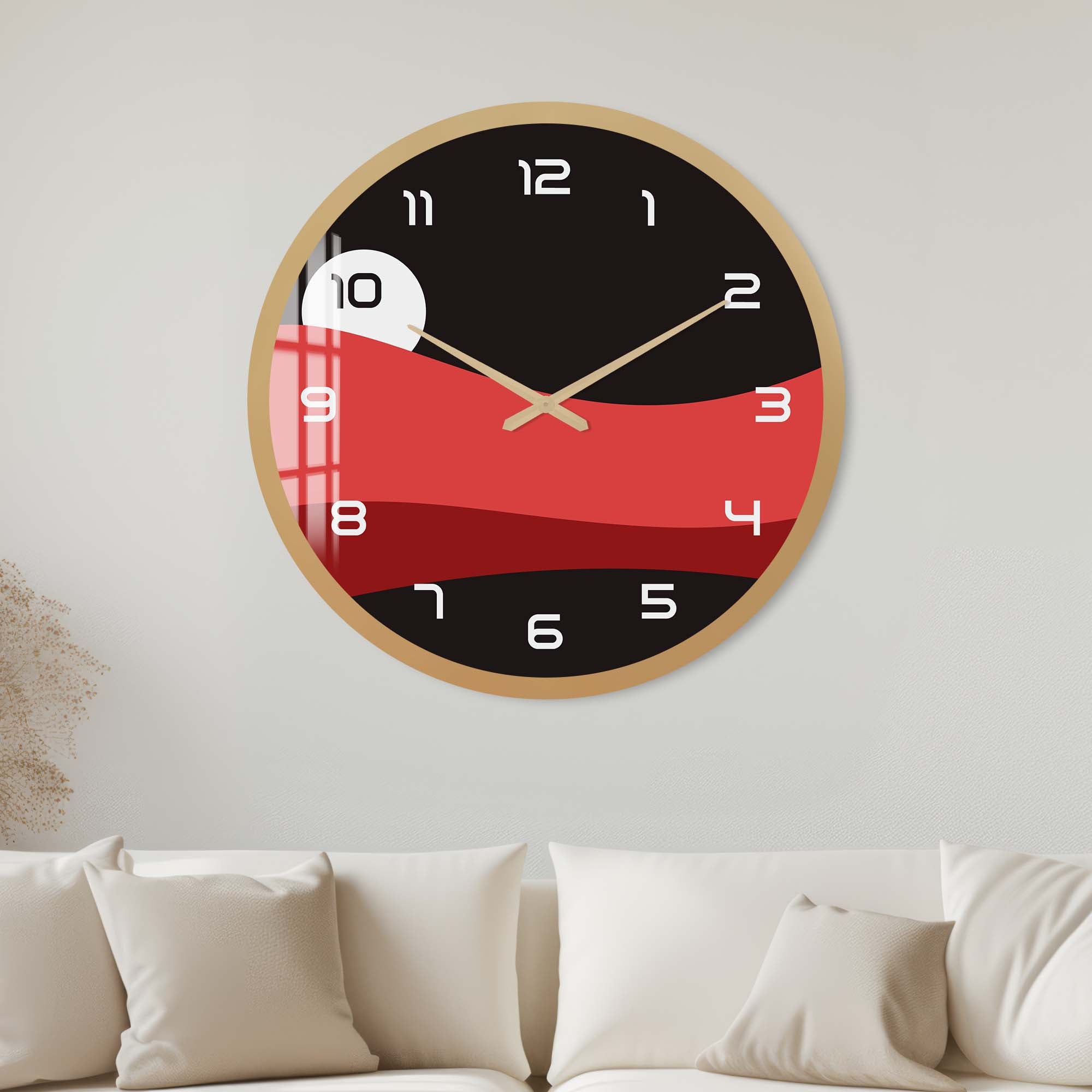 Artronauts Glass Print 40 cm ⌀ | 15.7" / Gold Red Layers - Glass Wall Clock