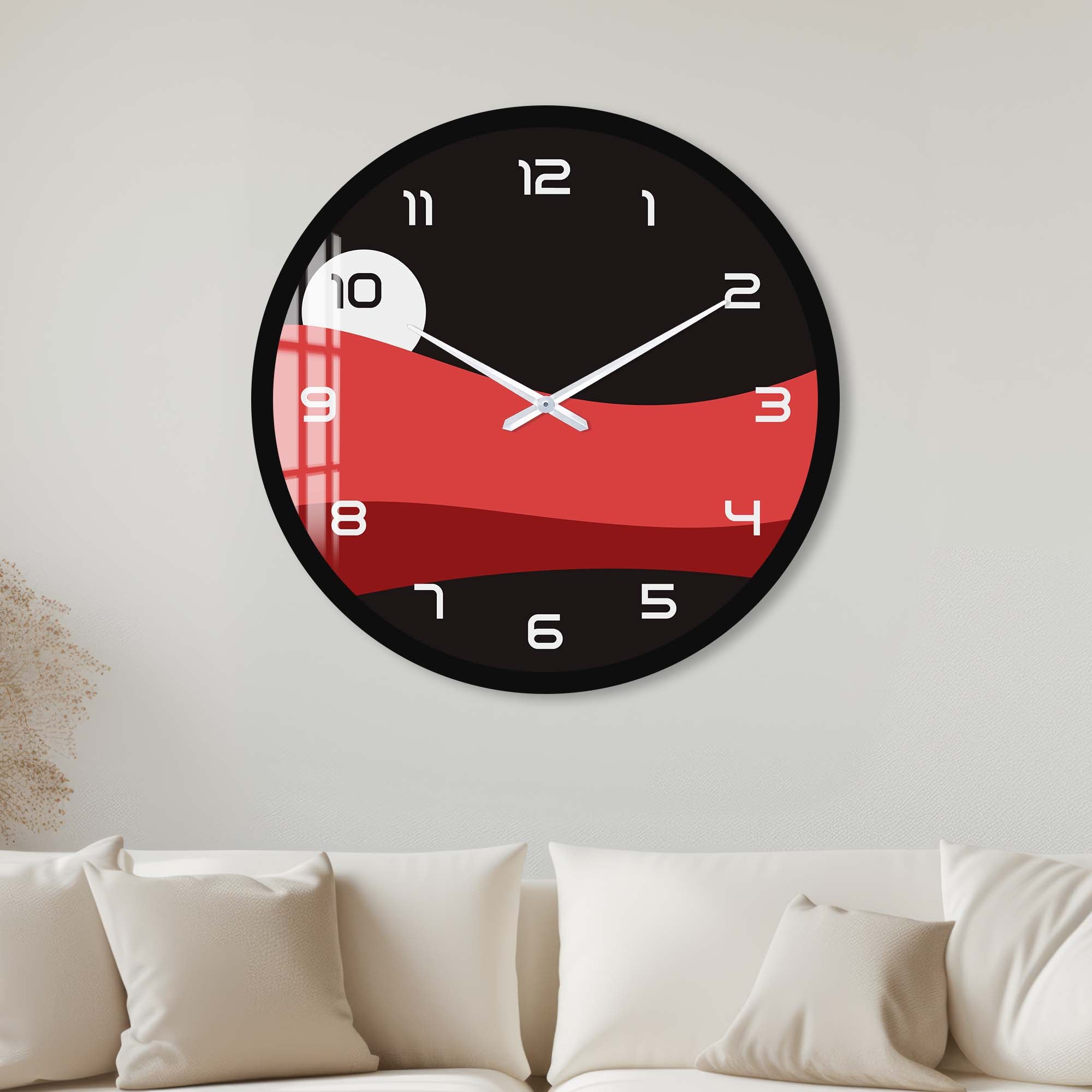 Artronauts Glass Print 40 cm ⌀ | 15.7" / Black Red Layers - Glass Wall Clock