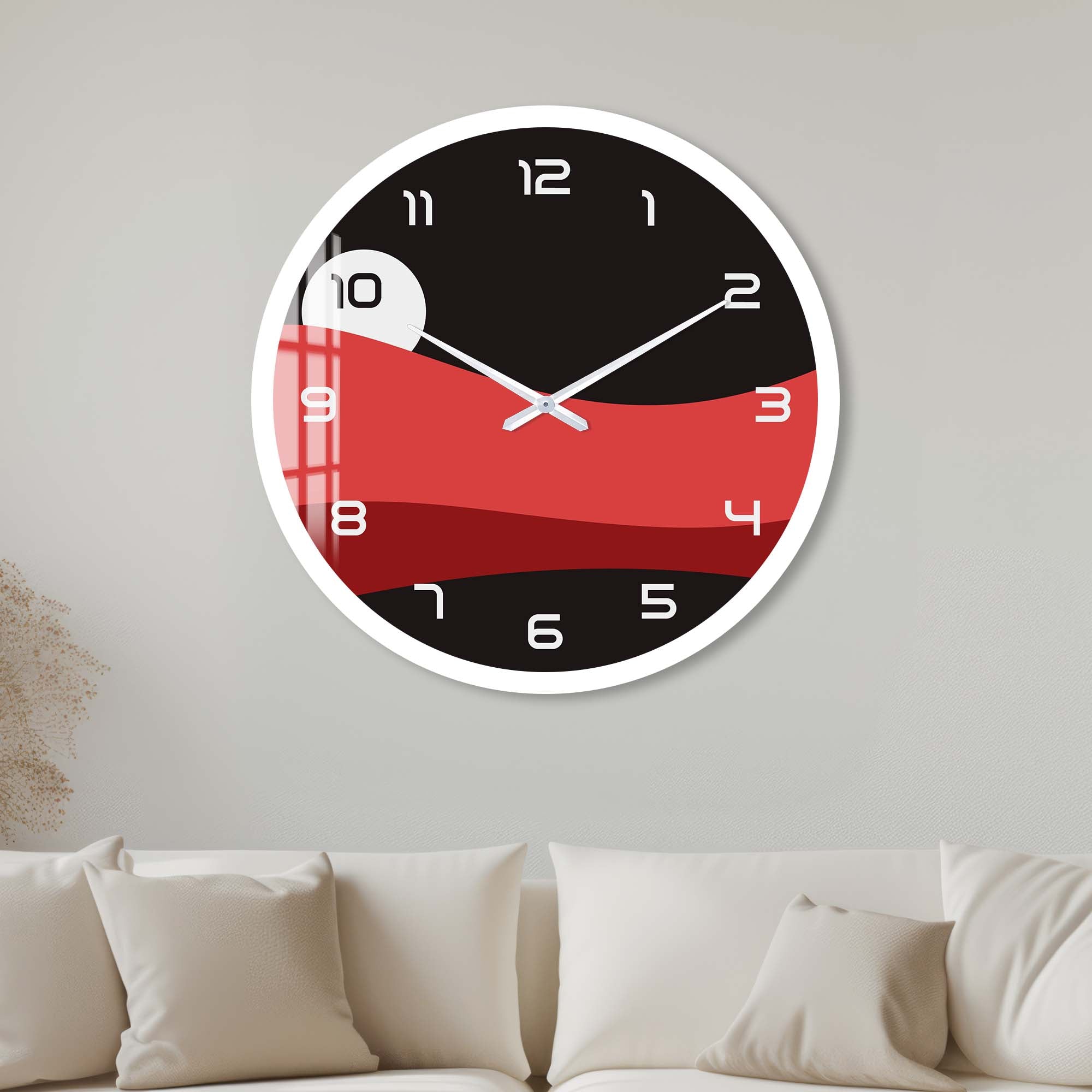 Artronauts Glass Print 40 cm ⌀ | 15.7" / White Red Layers - Glass Wall Clock