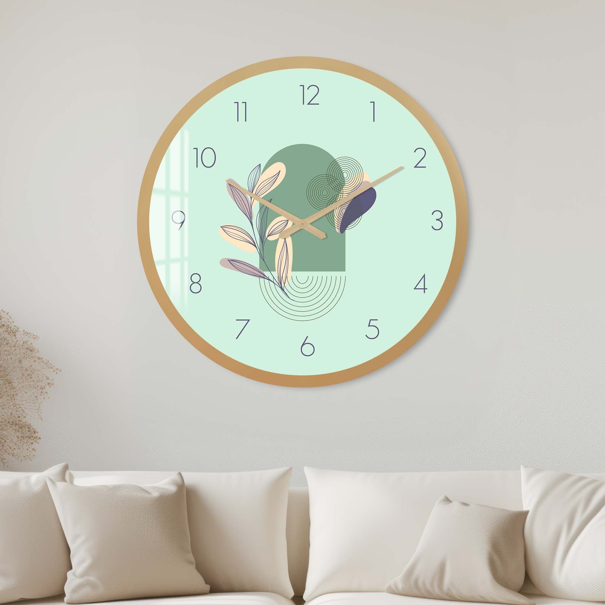 Artronauts Glass Print 40 cm ⌀ | 15.7" / Gold Lunaria Mint - Glass Wall Clock