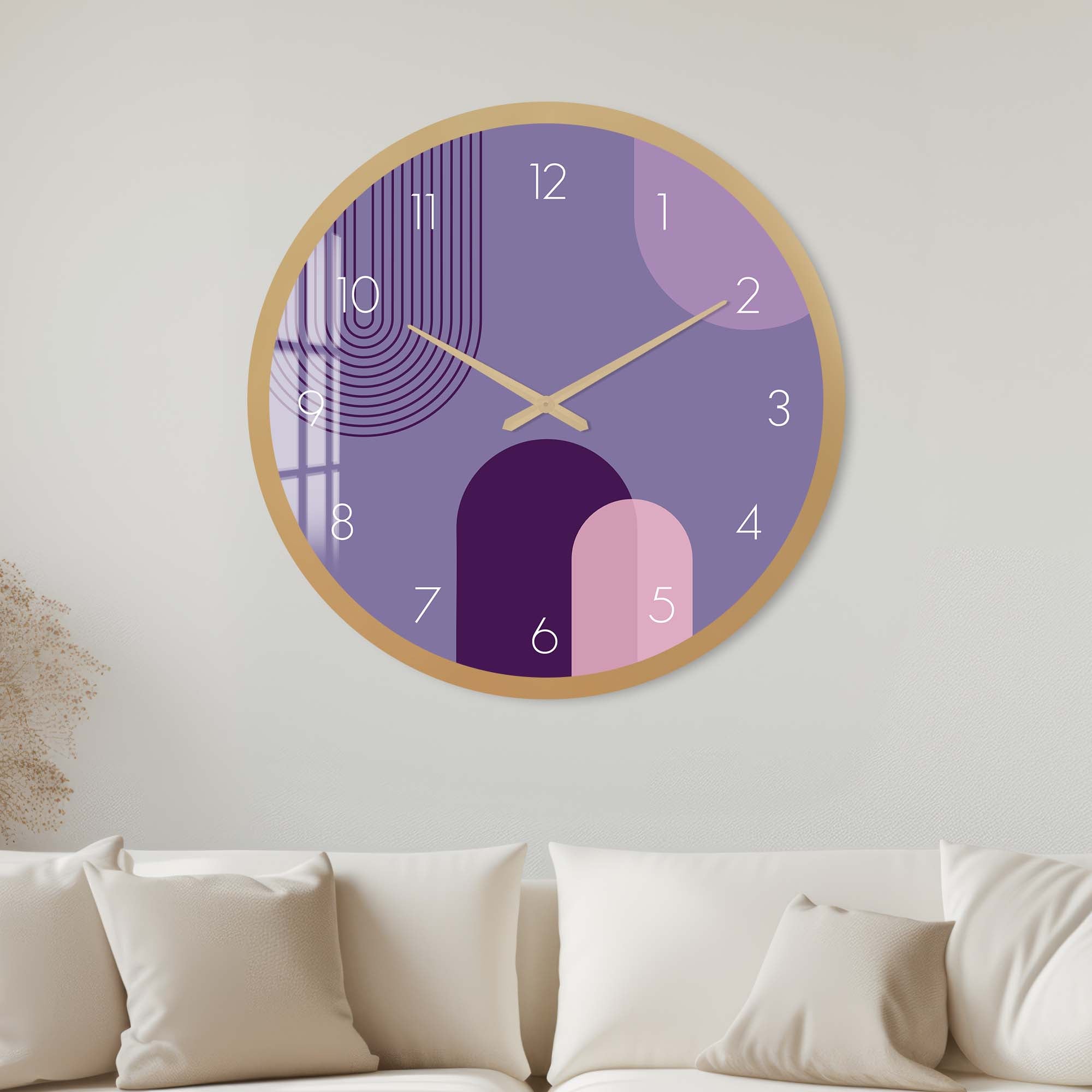 Artronauts Glass Print 40 cm ⌀ | 15.7" / Gold Puffy Purple - Glass Wall Clock