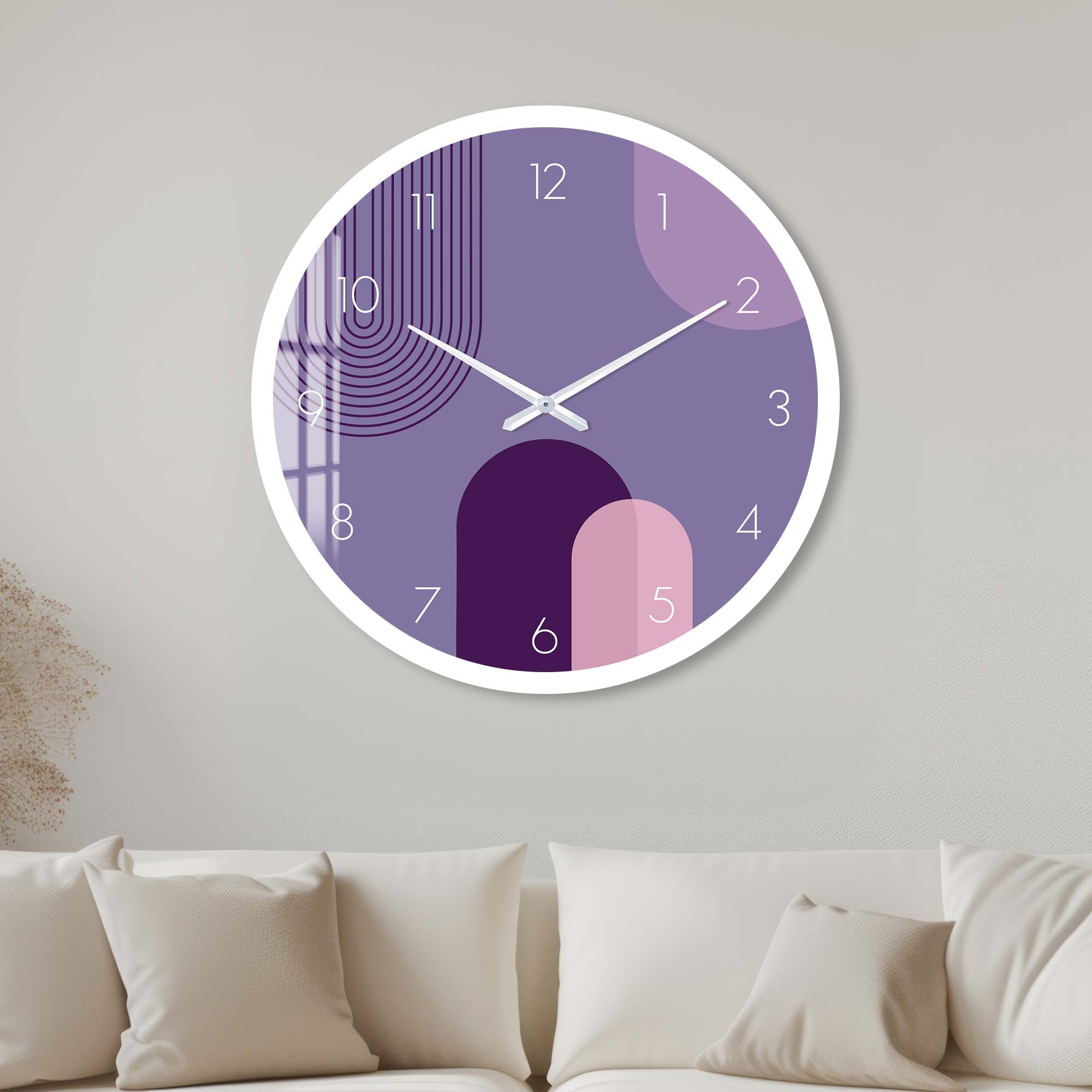 Artronauts Glass Print 40 cm ⌀ | 15.7" / White Puffy Purple - Glass Wall Clock