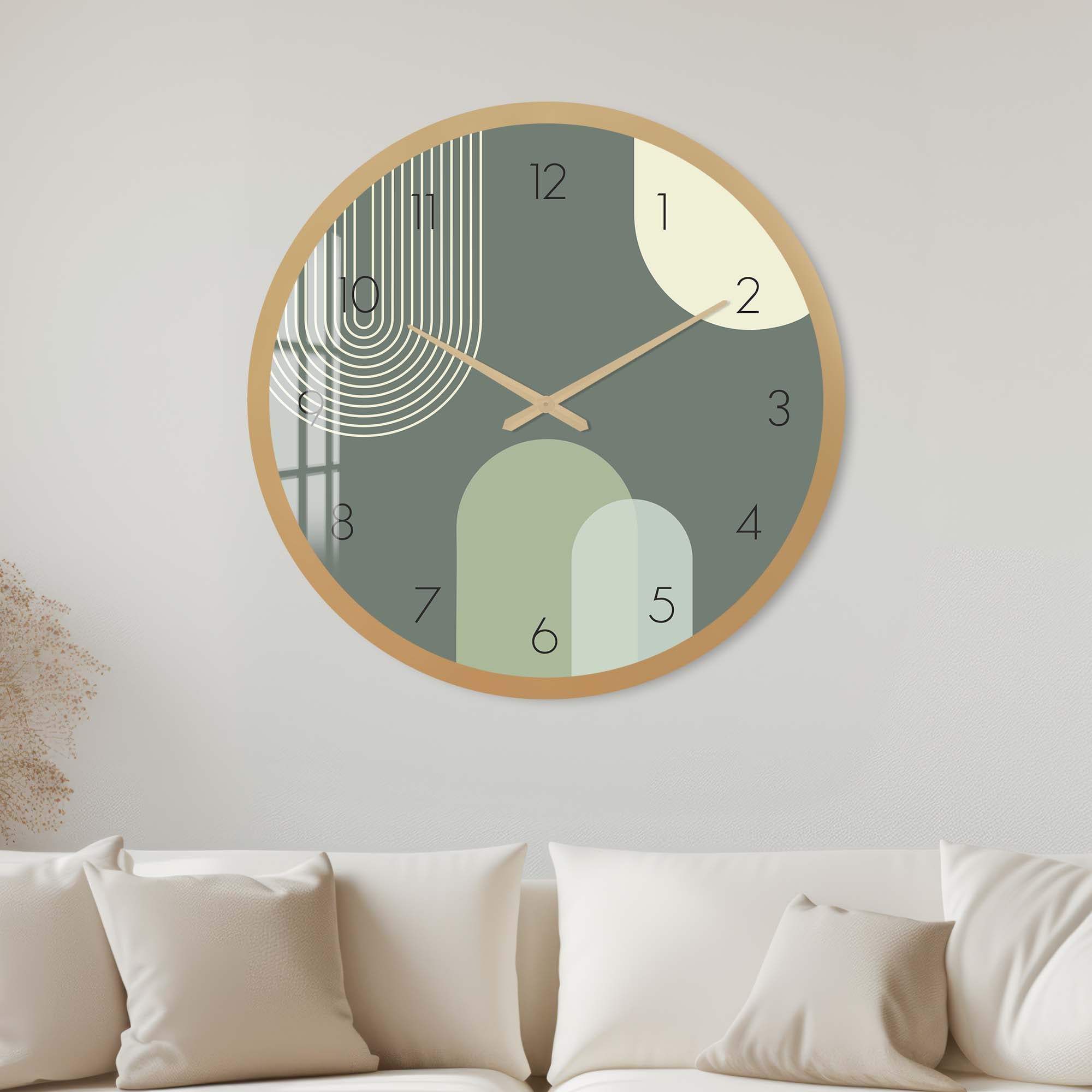 Artronauts Glass Print 40 cm ⌀ | 15.7" / Gold Puffy Khaki - Glass Wall Clock