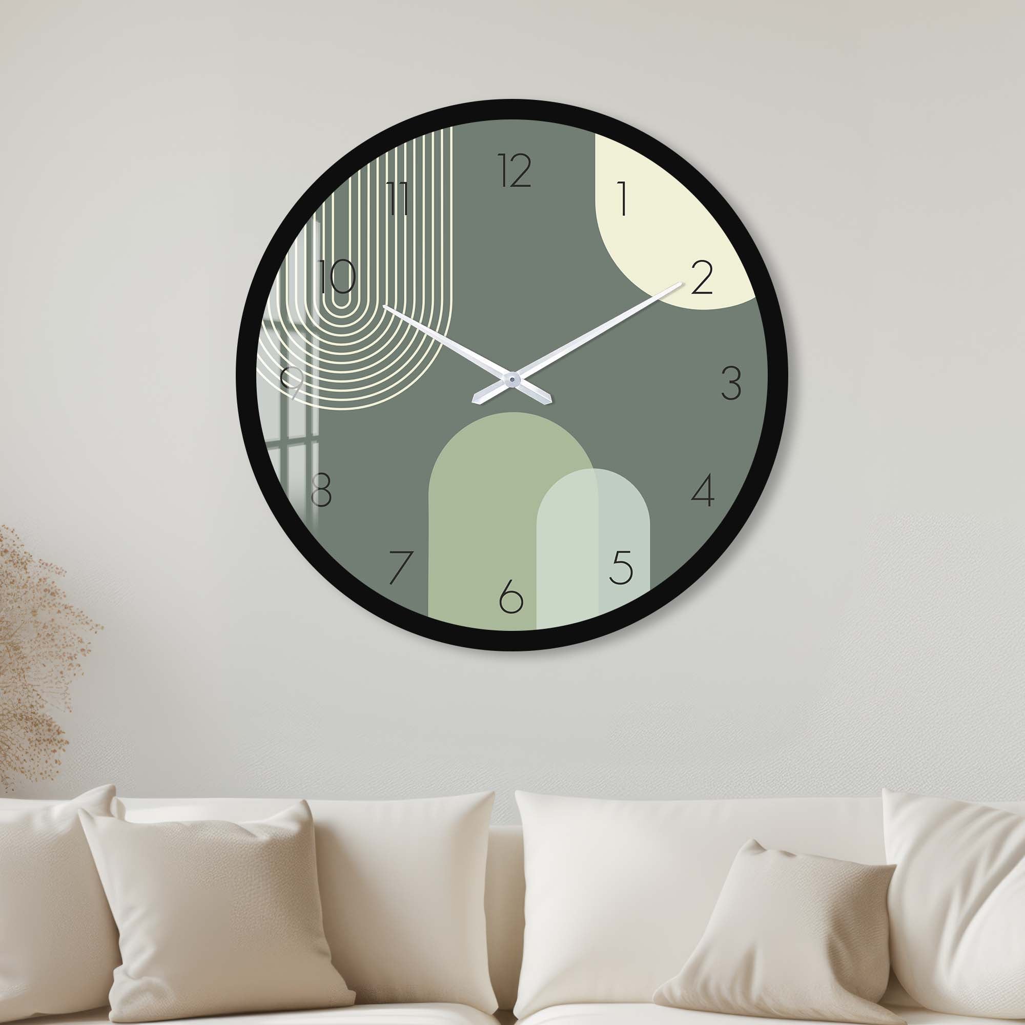 Artronauts Glass Print 40 cm ⌀ | 15.7" / Black Puffy Khaki - Glass Wall Clock