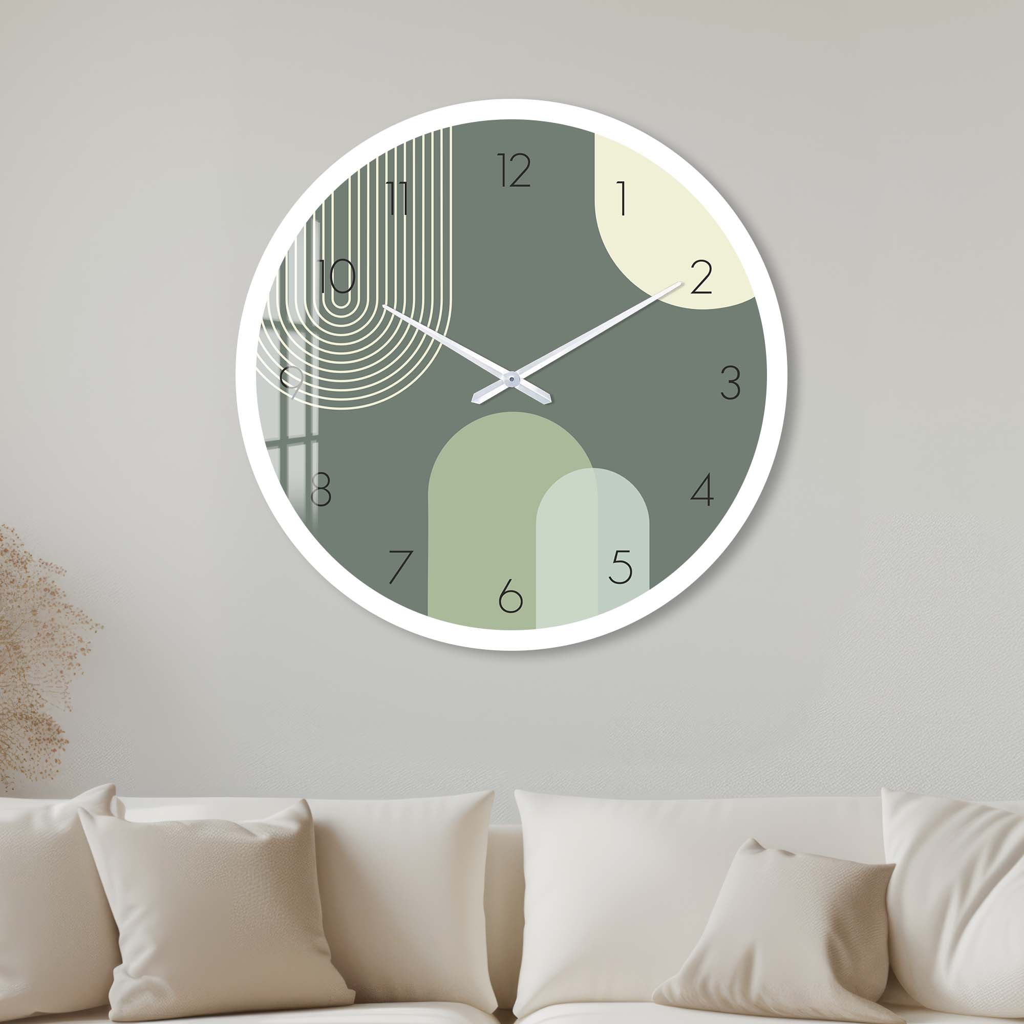 Artronauts Glass Print 40 cm ⌀ | 15.7" / White Puffy Khaki - Glass Wall Clock