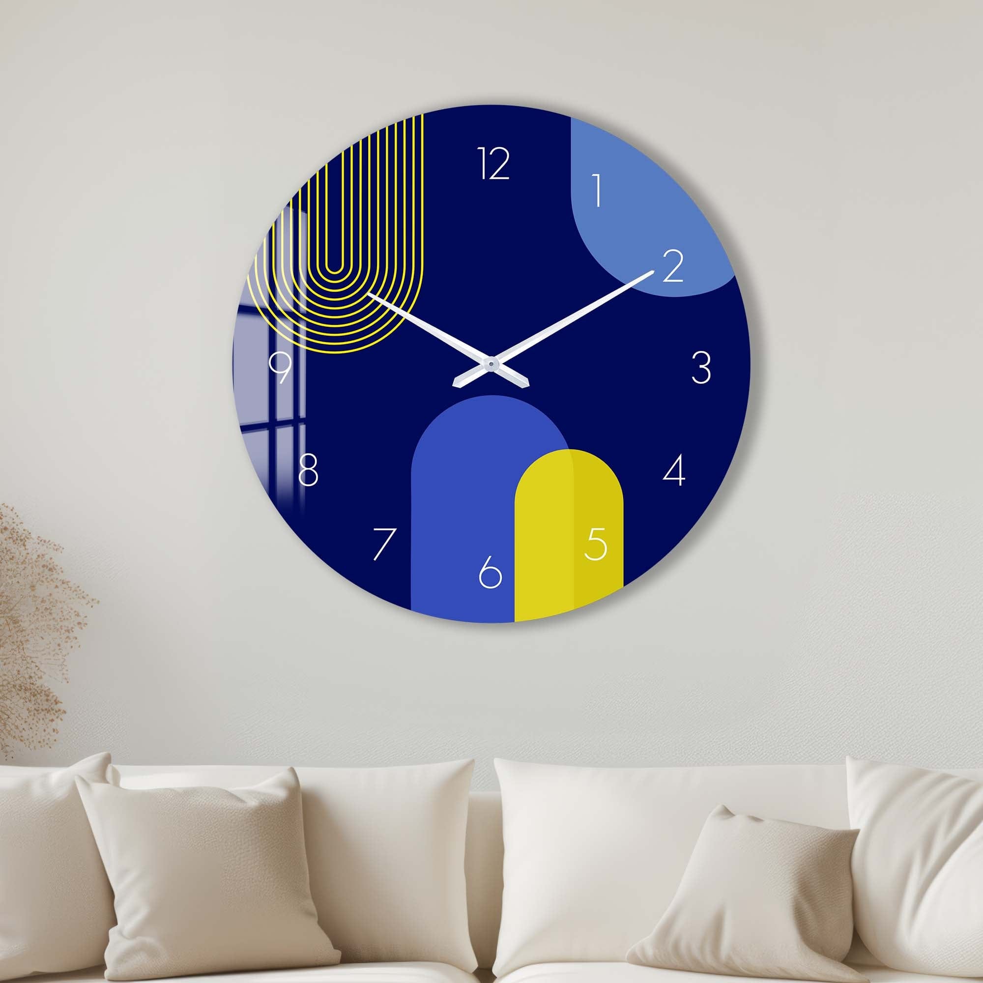 Artronauts Glass Print 40 cm ⌀ | 15.7" / Frameless Puffy Blue & Yellow - Glass Wall Clock