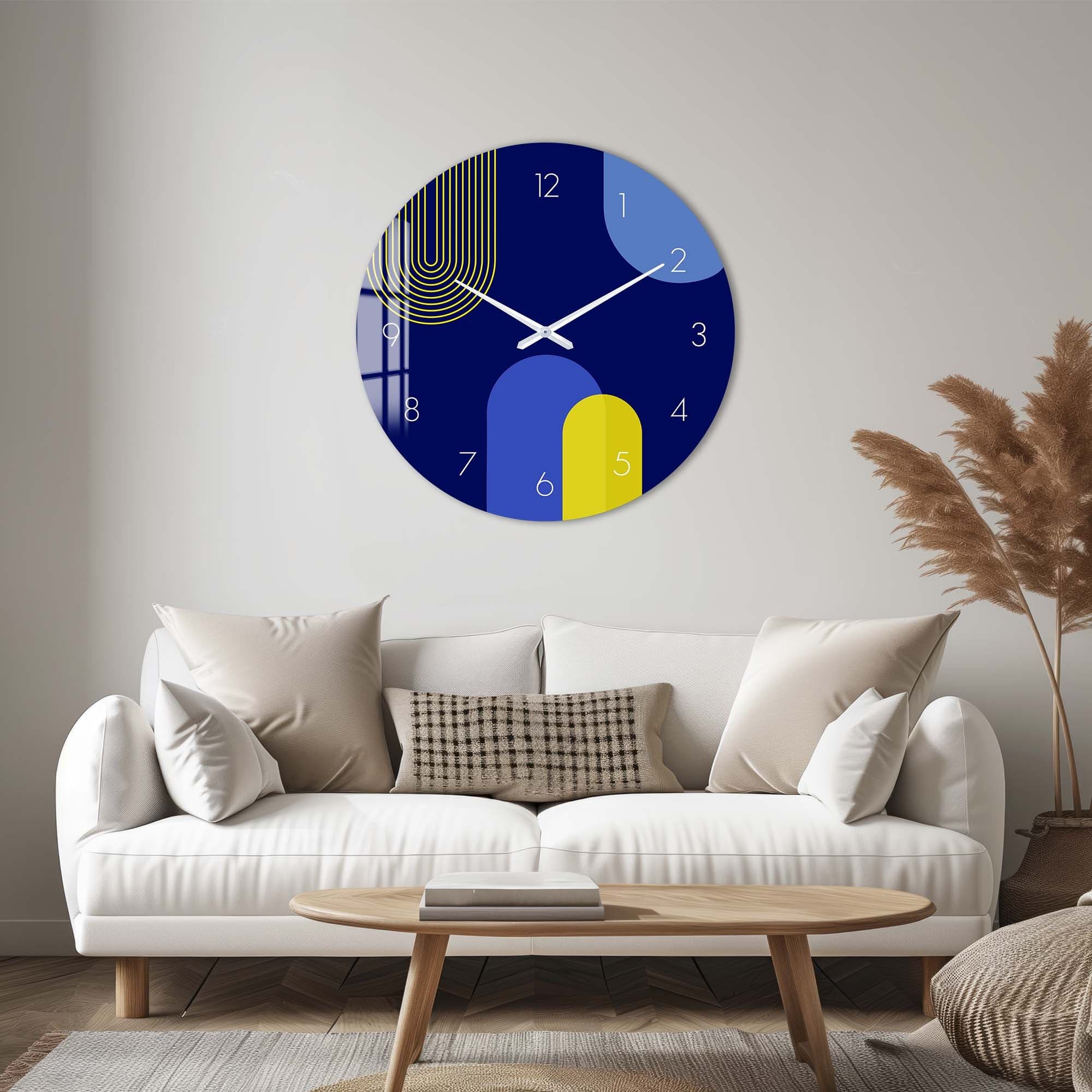 Artronauts Glass Print Puffy Blue & Yellow - Glass Wall Clock
