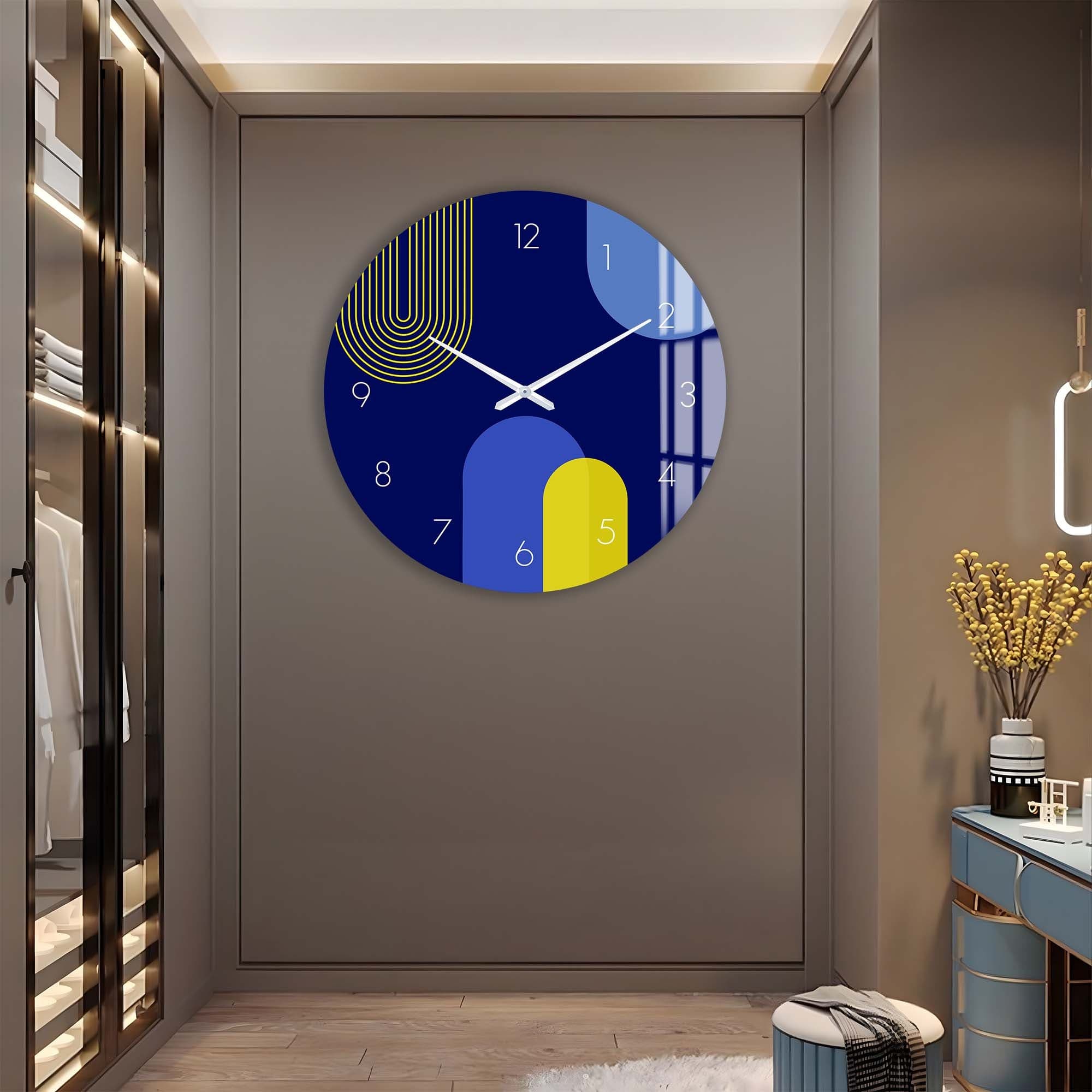 Artronauts Glass Print Puffy Blue & Yellow - Glass Wall Clock