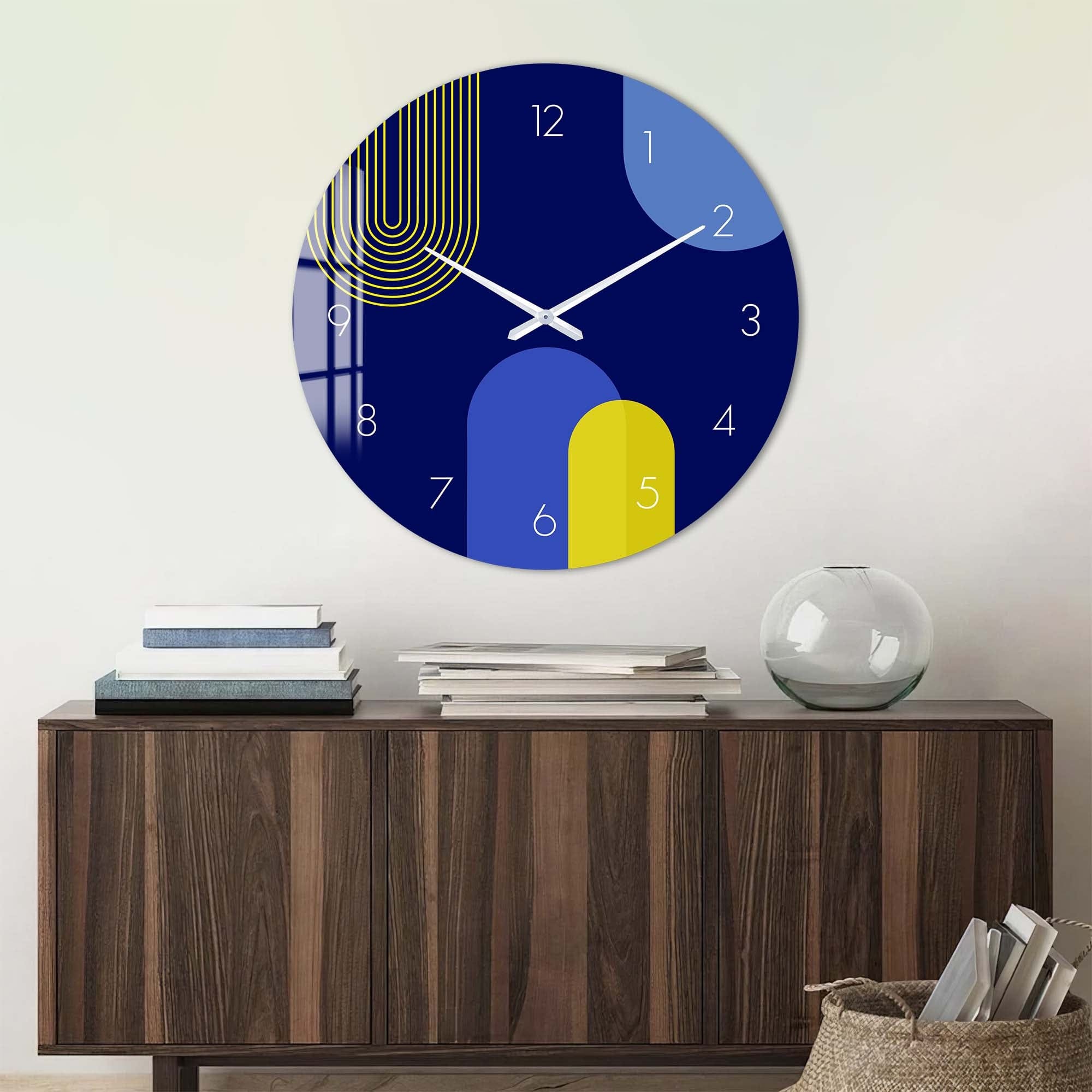 Artronauts Glass Print Puffy Blue & Yellow - Glass Wall Clock