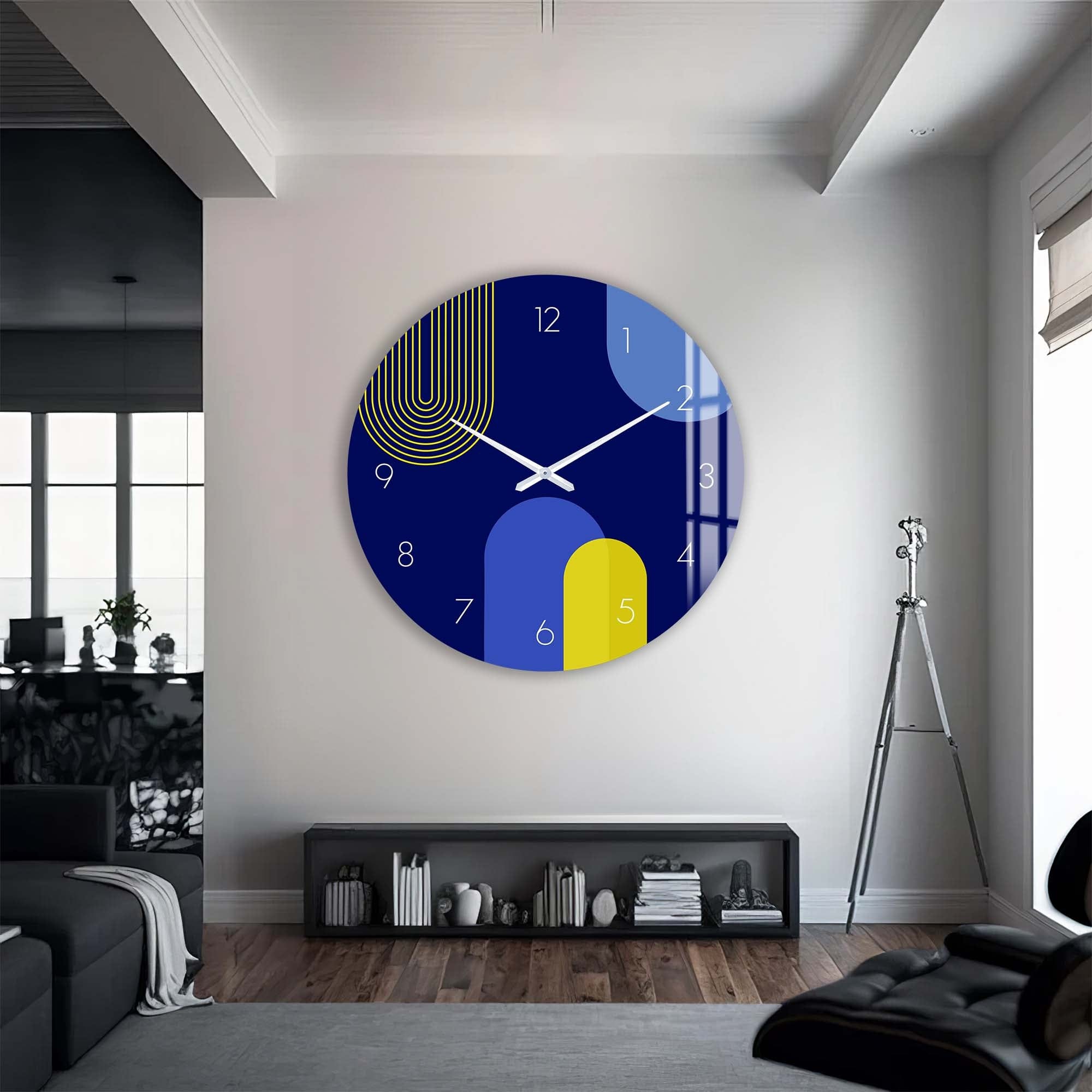 Artronauts Glass Print Puffy Blue & Yellow - Glass Wall Clock