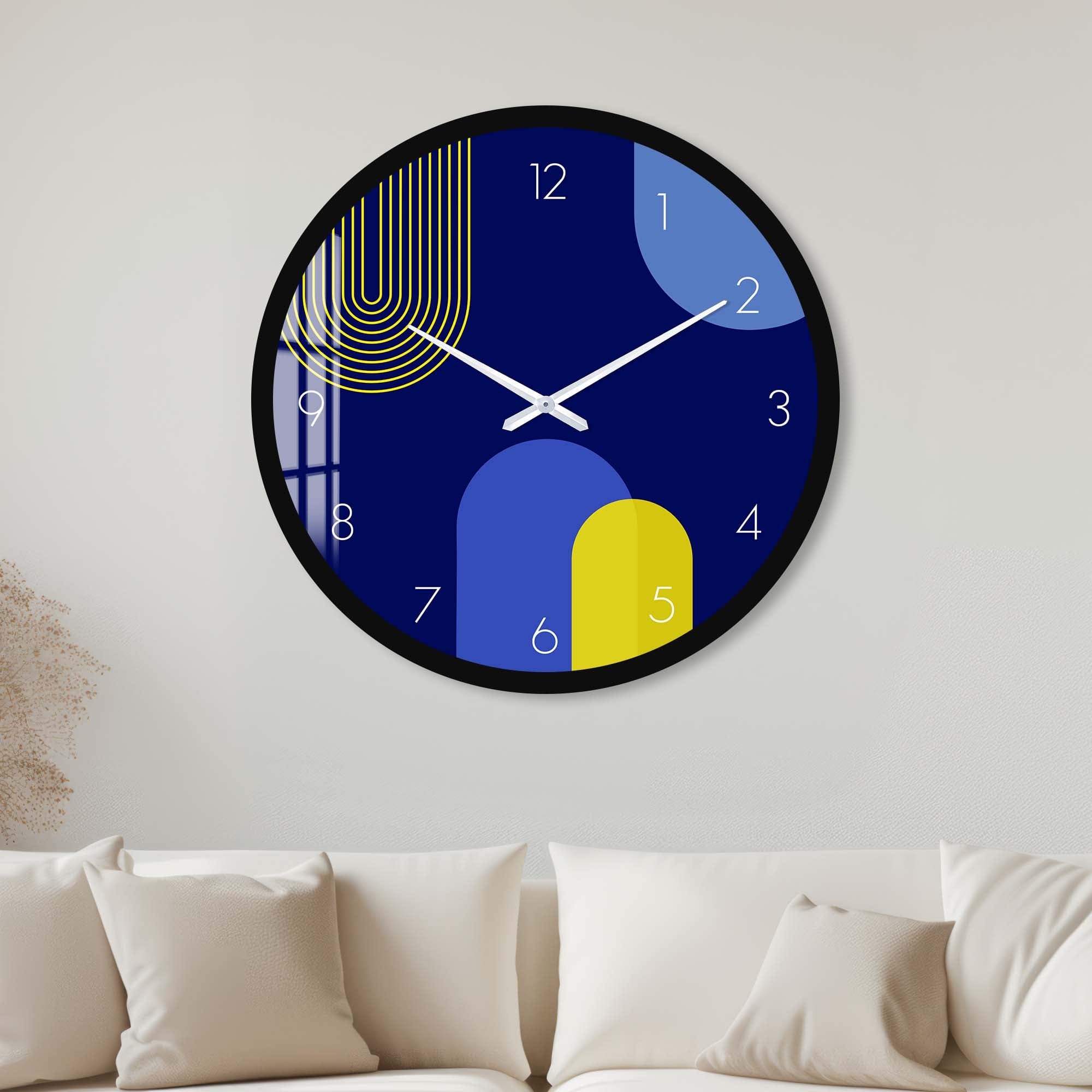 Artronauts Glass Print 40 cm ⌀ | 15.7" / Black Puffy Blue & Yellow - Glass Wall Clock