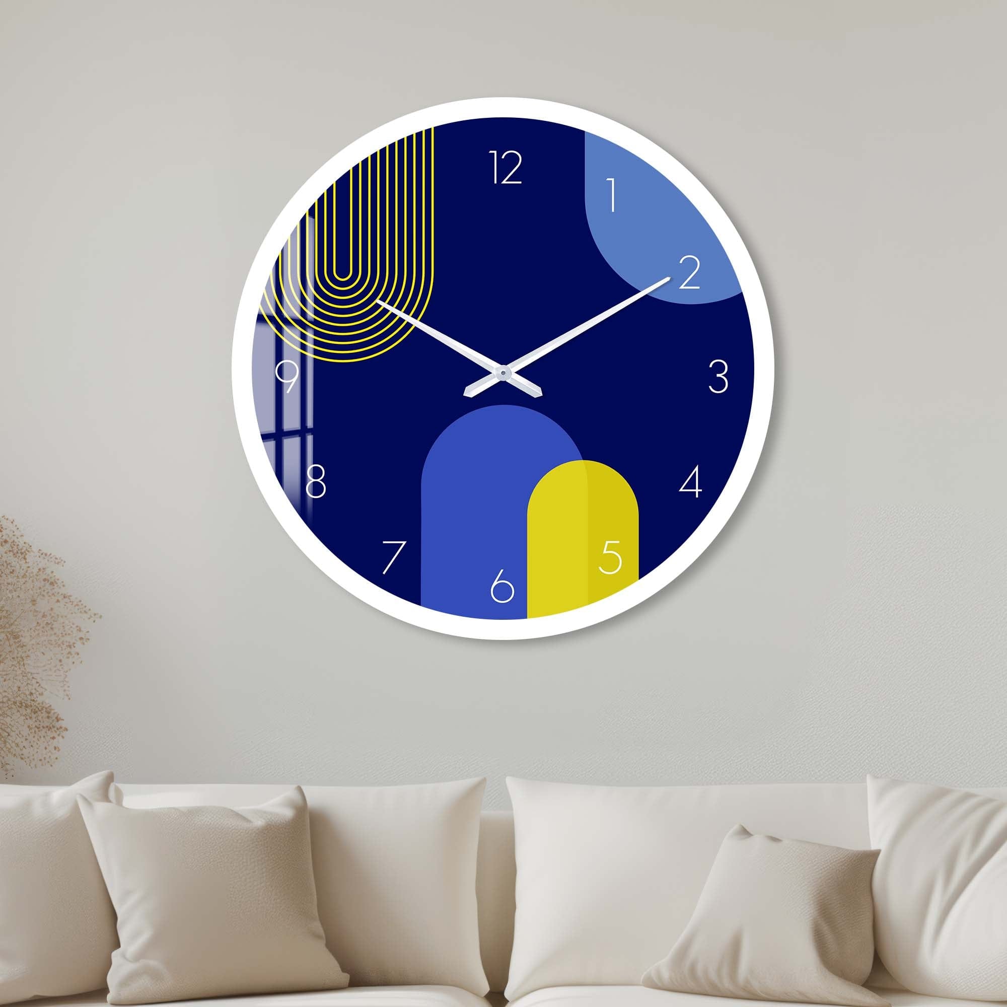 Artronauts Glass Print 40 cm ⌀ | 15.7" / White Puffy Blue & Yellow - Glass Wall Clock