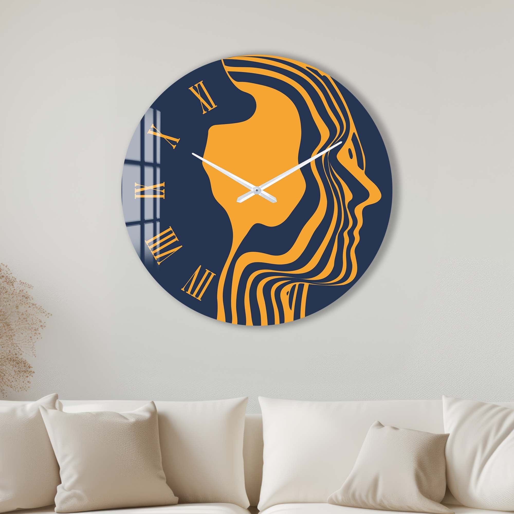 Artronauts Glass Print 40 cm ⌀ | 15.7" / Frameless Orange Silhouette - Glass Wall Clock