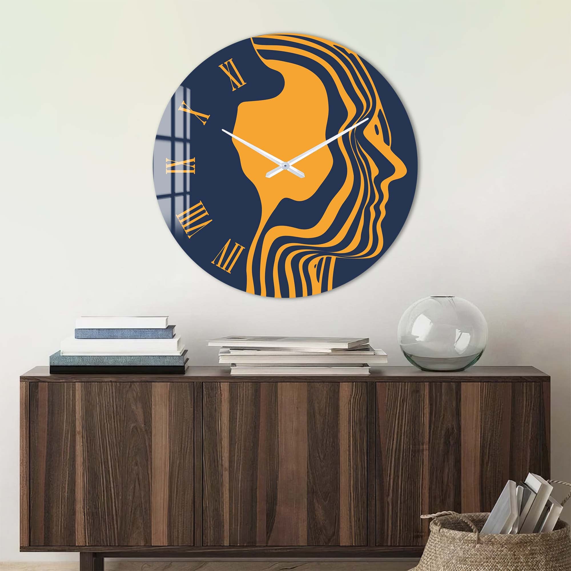 Orange Silhouette - Glass Wall Clock