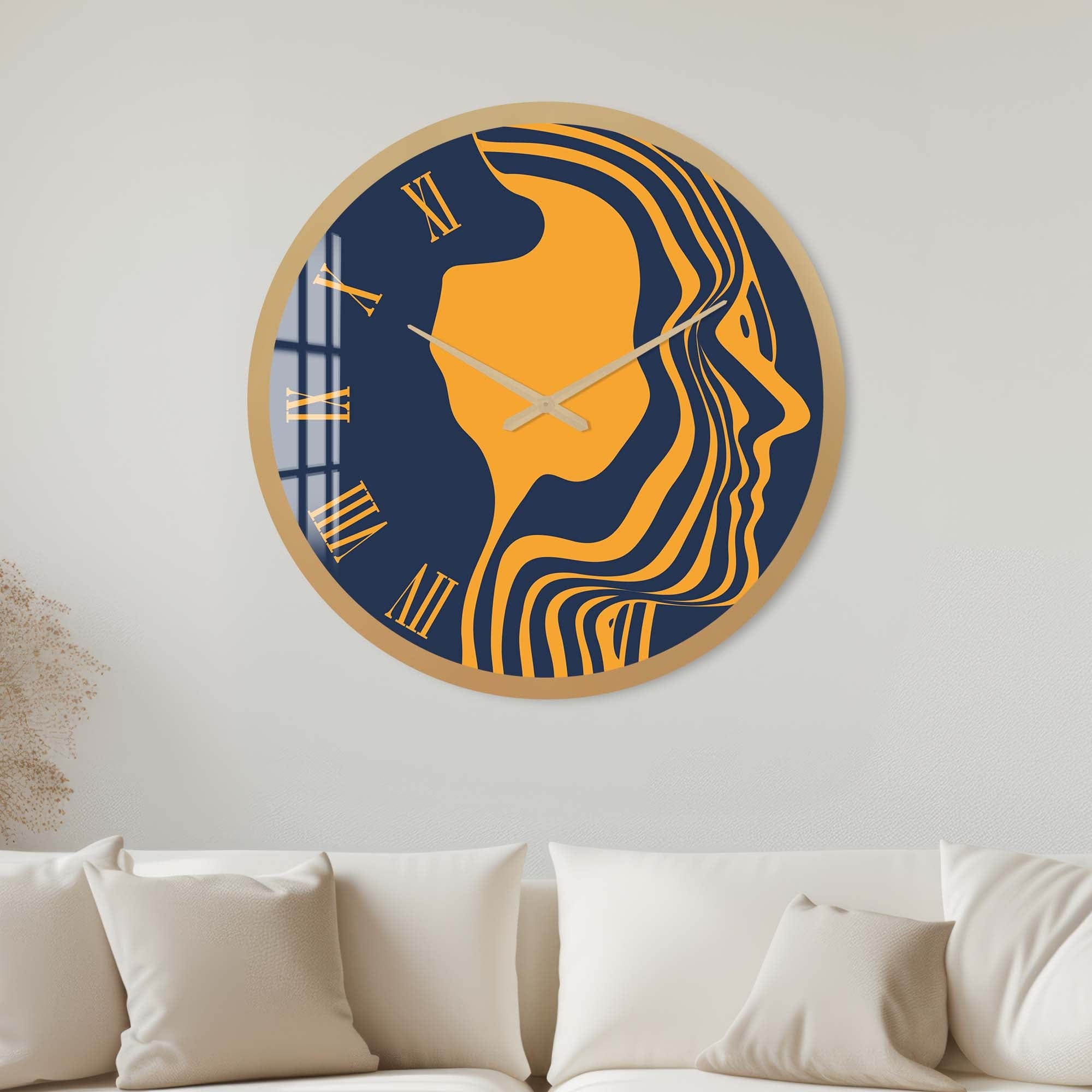 Artronauts Glass Print 40 cm ⌀ | 15.7" / Gold Orange Silhouette - Glass Wall Clock