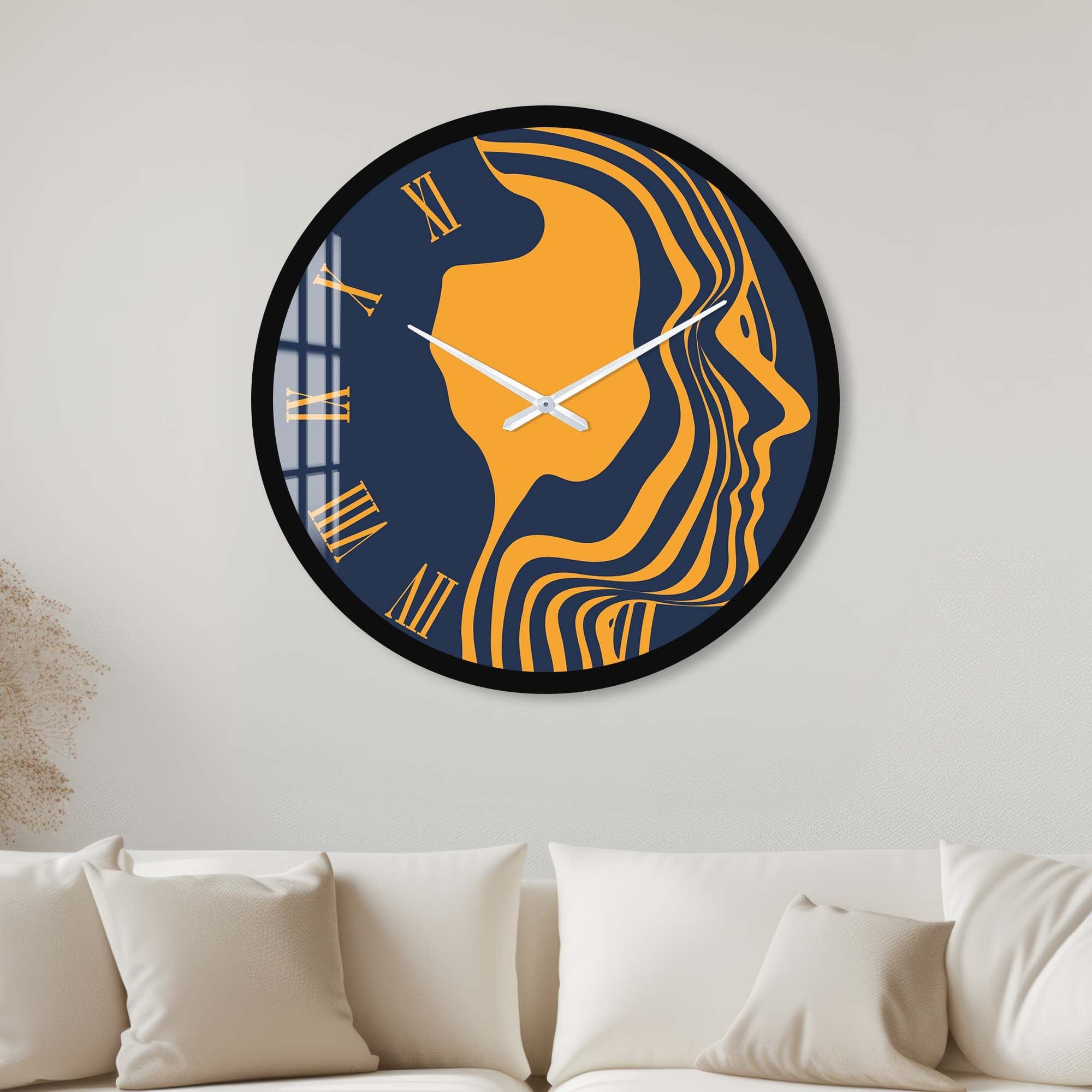 Artronauts Glass Print 40 cm ⌀ | 15.7" / Black Orange Silhouette - Glass Wall Clock